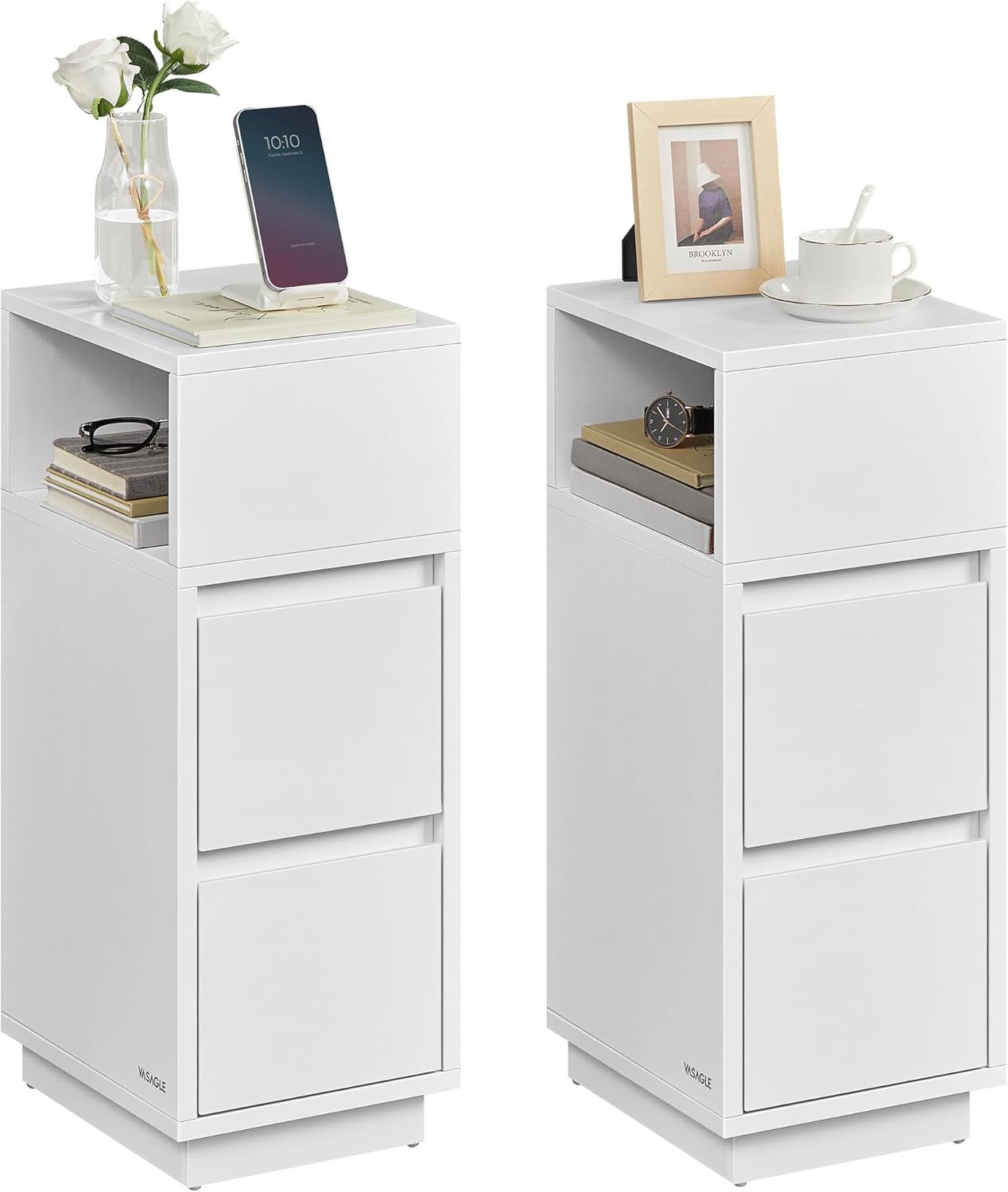VASAGLE KAILYN Collection - Slim Bedside Tables, Set of 2 Small Narrow Side End...