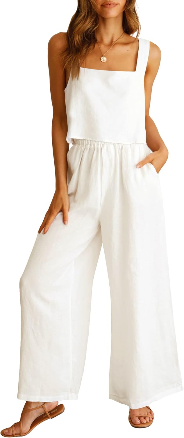 ANRABESS Women's 2 Piece Outfits, Special Jumpsuit with Linen Pants, Innovative...