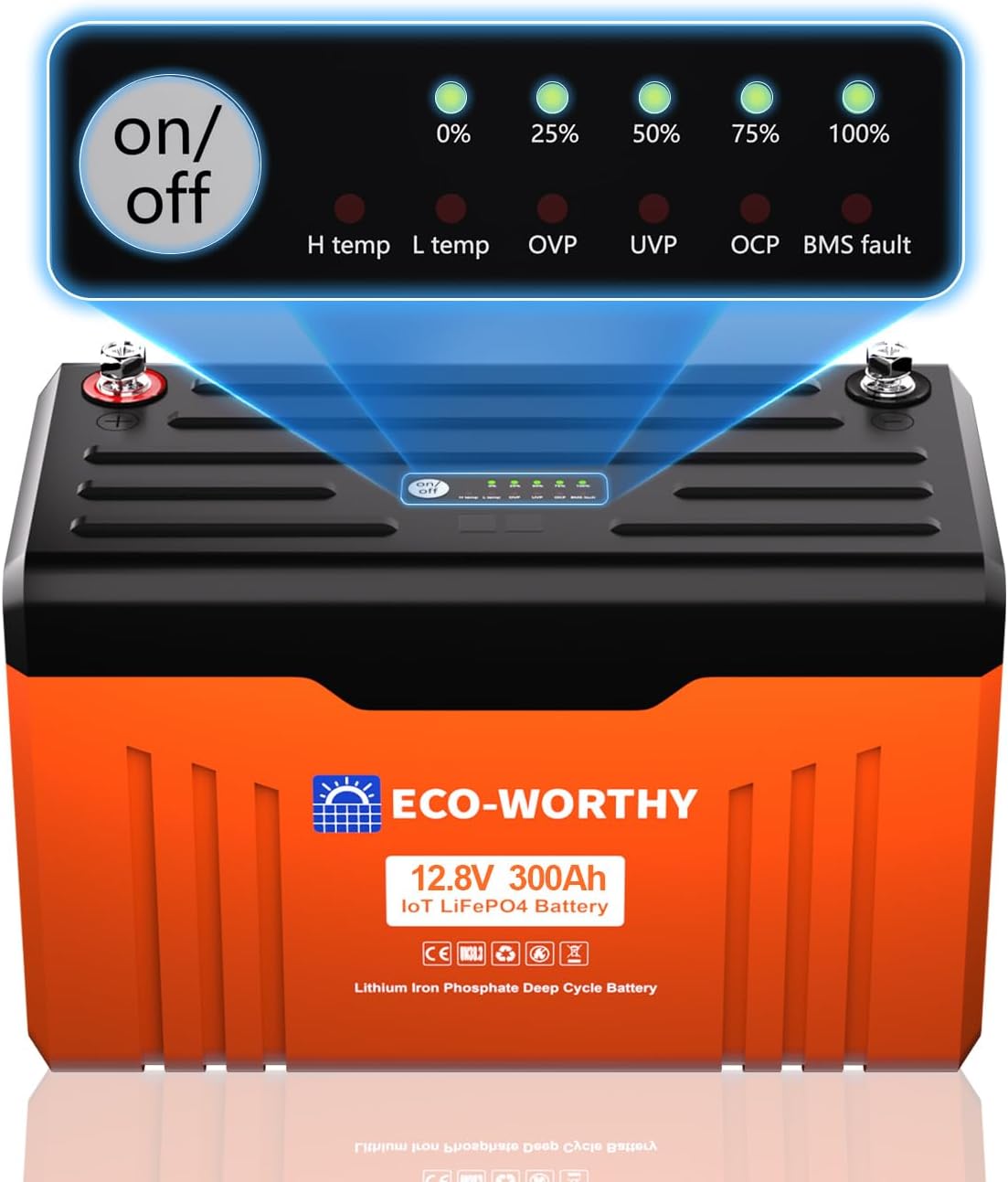 ECO-WORTHY 12V 300AH ​LiFePO4 Lithium Battery Bluetooth with SOC LEDs, Low Temp...