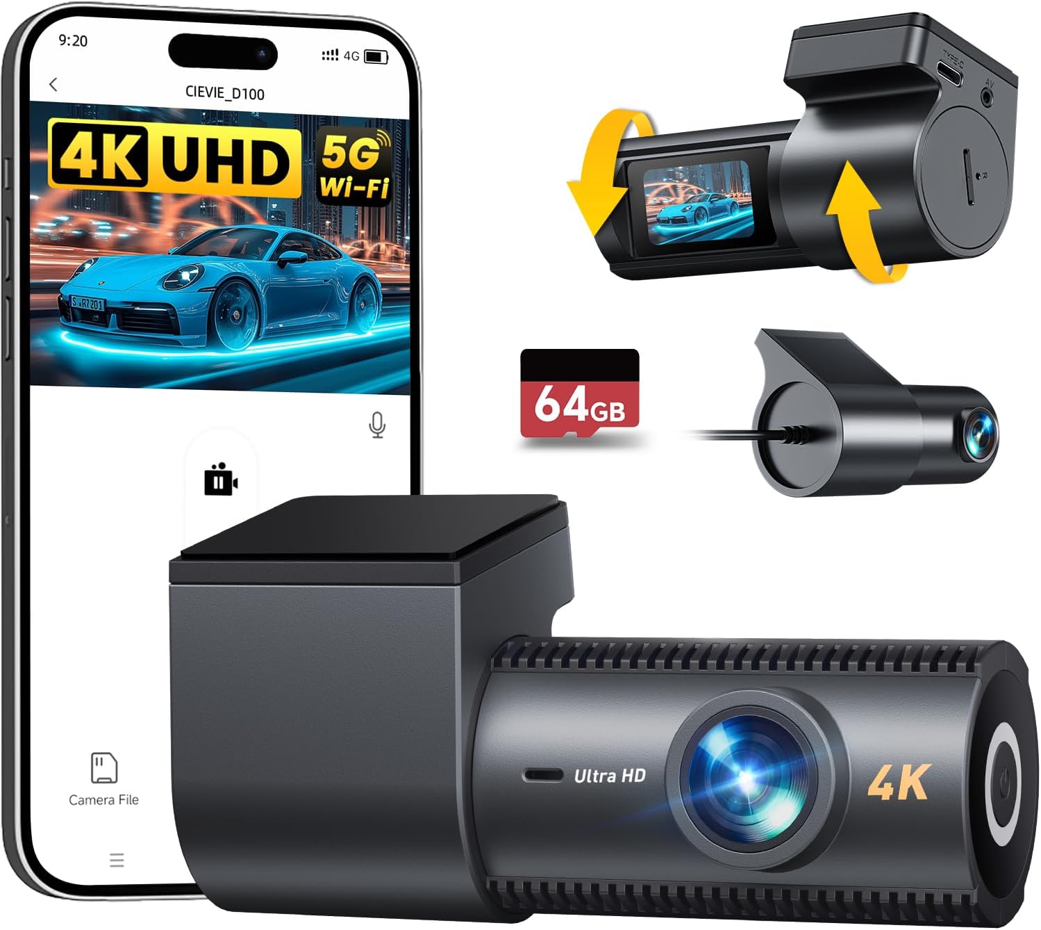 Premium CIEVIE Dash Cam, Advanced 4K Dashcam with 64GB SD Card, Special Dual Car...
