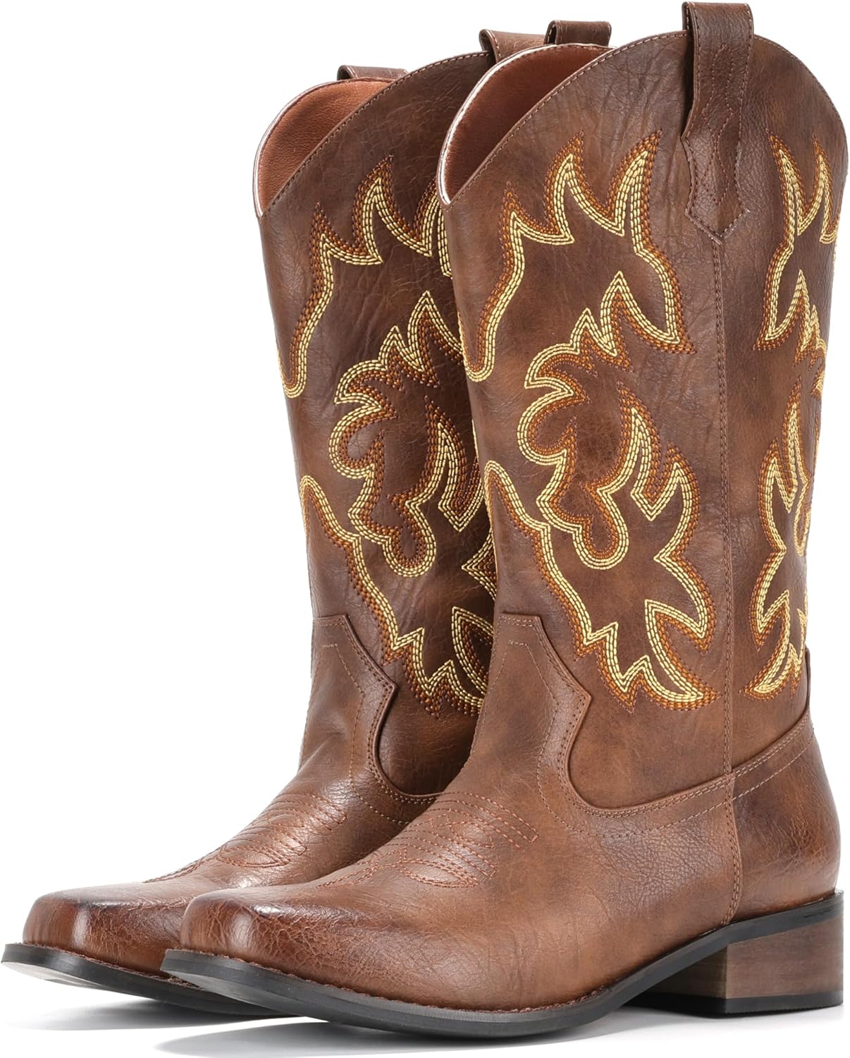 IUV Cowboy Boots For Women Square Toe Cowgirl Boots Mid Calf Western Boots Pull...
