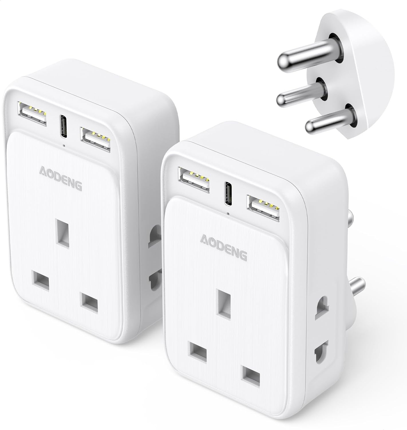 UK to India Plug Adapter 2 Packs, Grounded UK to India Travel Adapter with 3 USB...