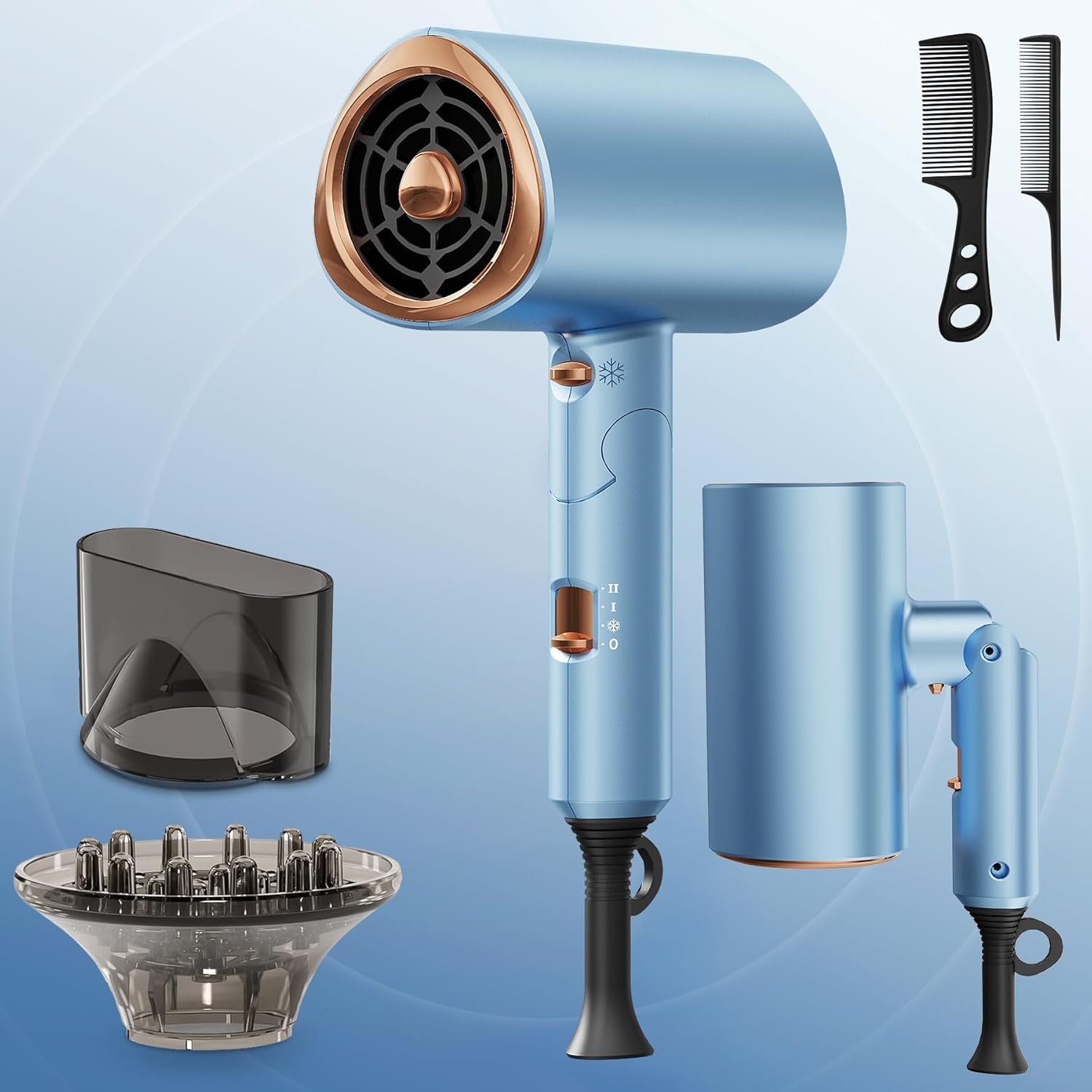 Hair Dryer【Foldable & 20M Ions】 2000W Professional, Fast Dry with 2 Speed 3 He...