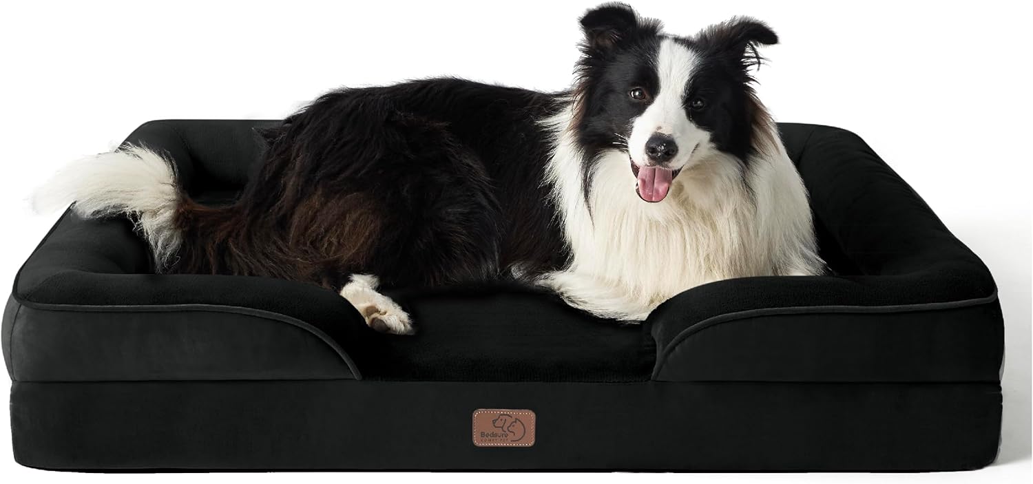 Comfortable Bedsure Large Dog Sofa Bed, Premium Orthopedic Dog Bed and Couch, Wa...