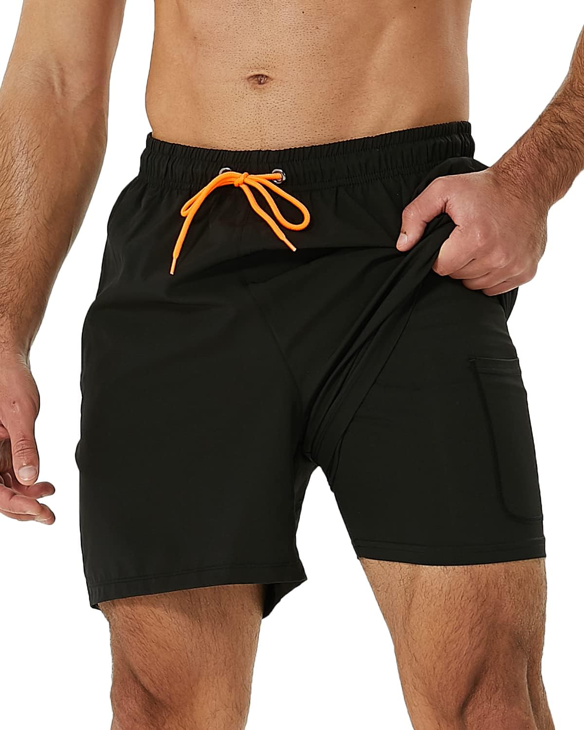 SILKWORLD Men's Swim Trunks, Special Swimming Trunks with Compression Liner, Hig...
