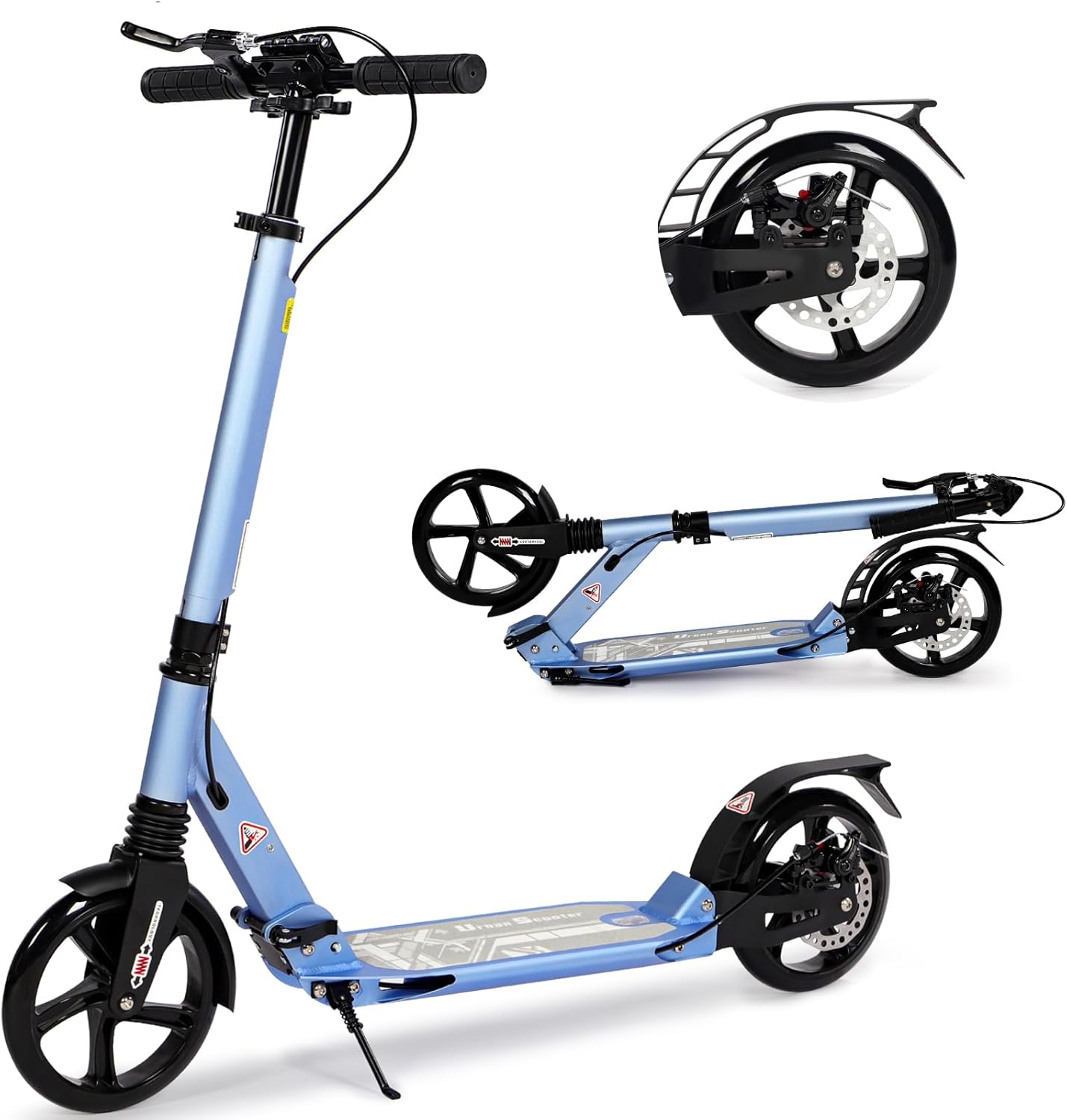 Kick Scooter for Kids Ages 8-12, 200mm Big Wheels Scooter for Adults with Disc B...
