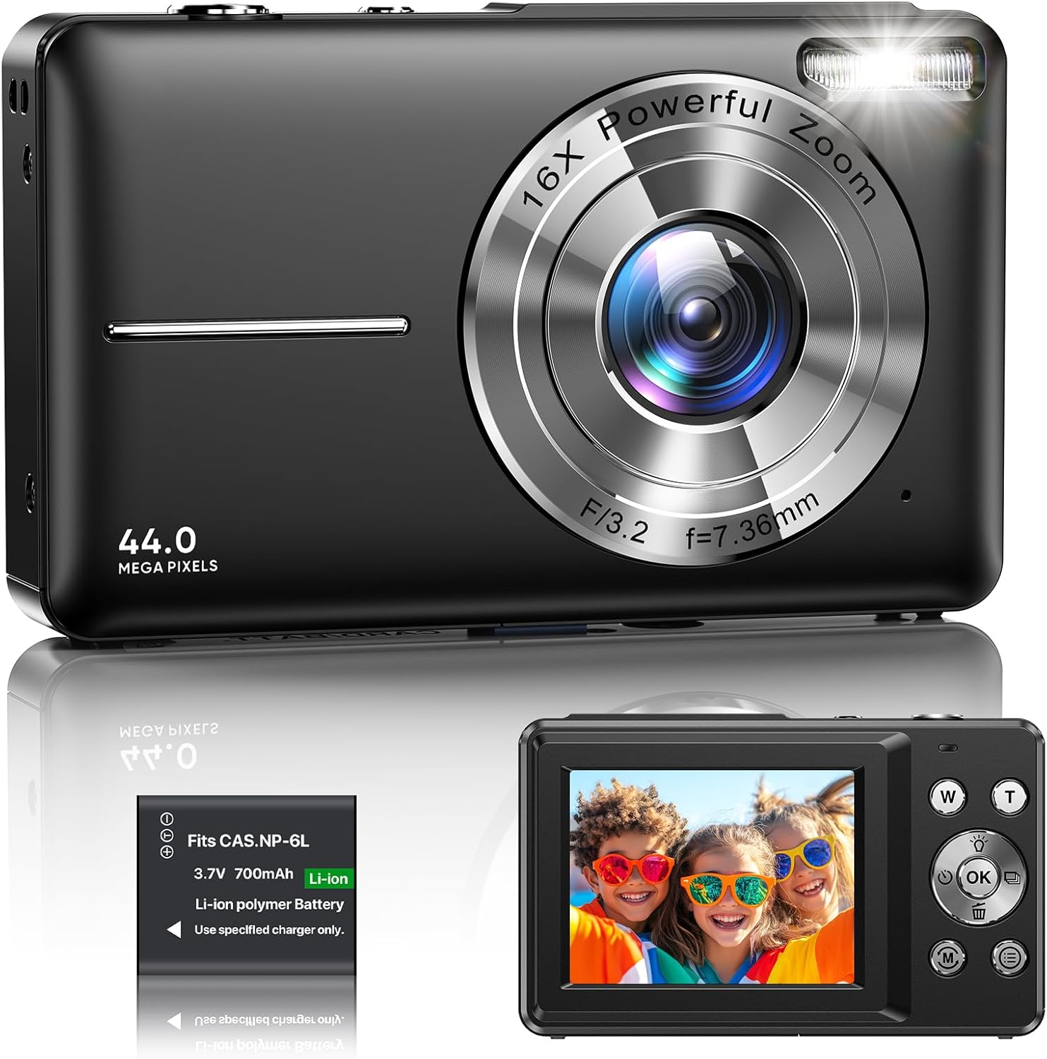 High-Quality Digital Camera, 1080P FHD Compact Digital Camera with 44MP Resoluti...