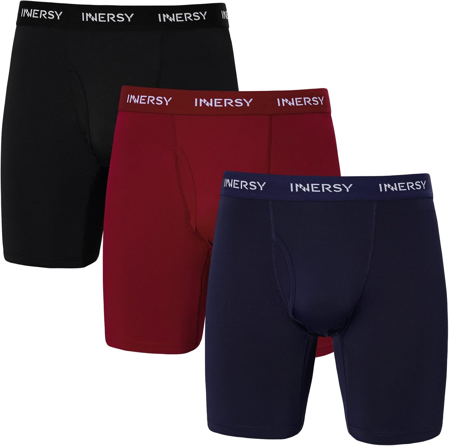 INNERSY Mens Long Leg Boxers Shorts Anti Chafing Underwear Trunks with Fly Mesh...
