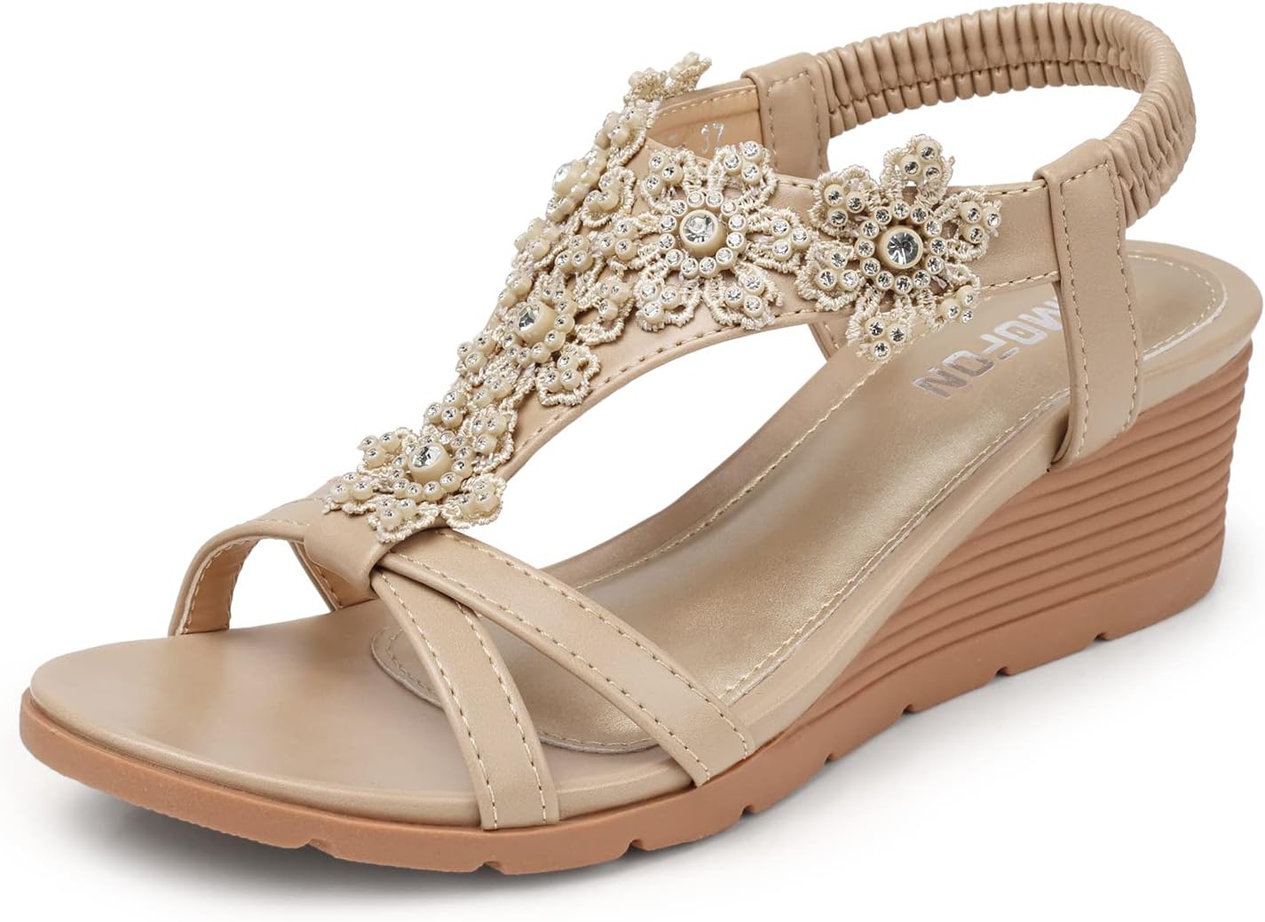 TEMOFON Women's Summer Dressy Sandals, Special Low Wedge Heels with Elastic Ankl...