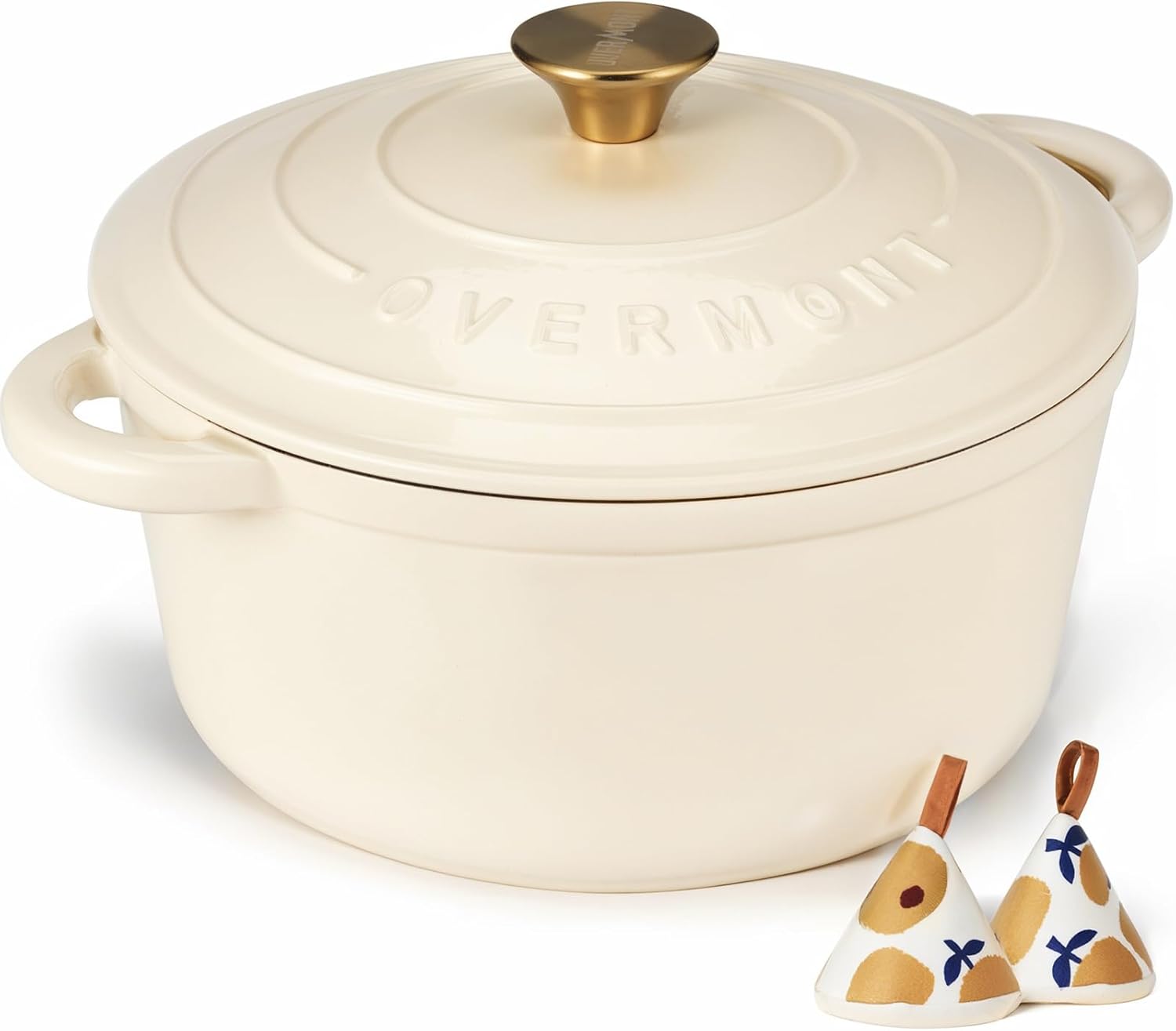 Overmont Enameled Cast Iron Dutch Oven - 5.5QT Pot with Lid Cookbook & Cotton Po...