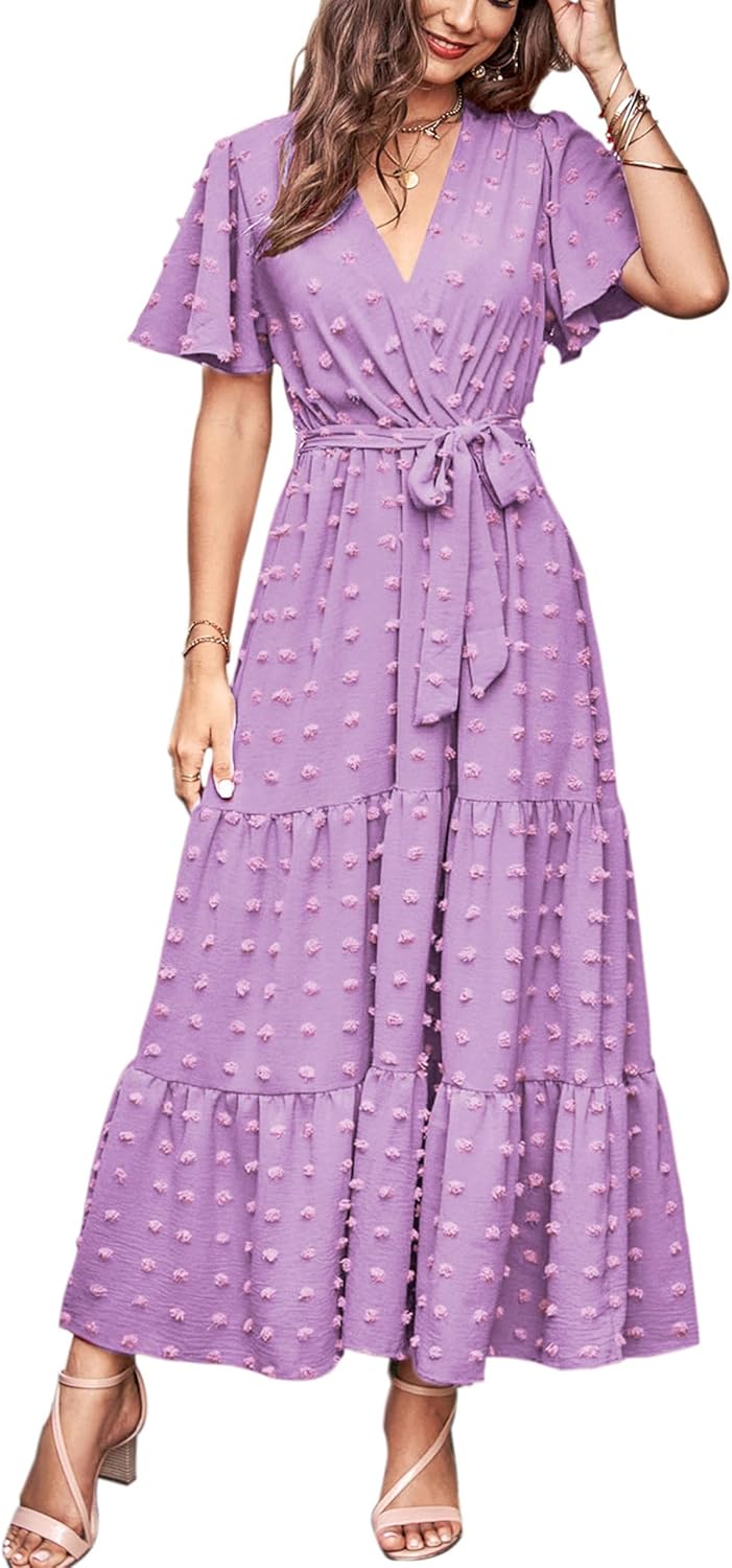 MASCOMODA Womens Summer Swiss Dot Maxi Dressses Wr...