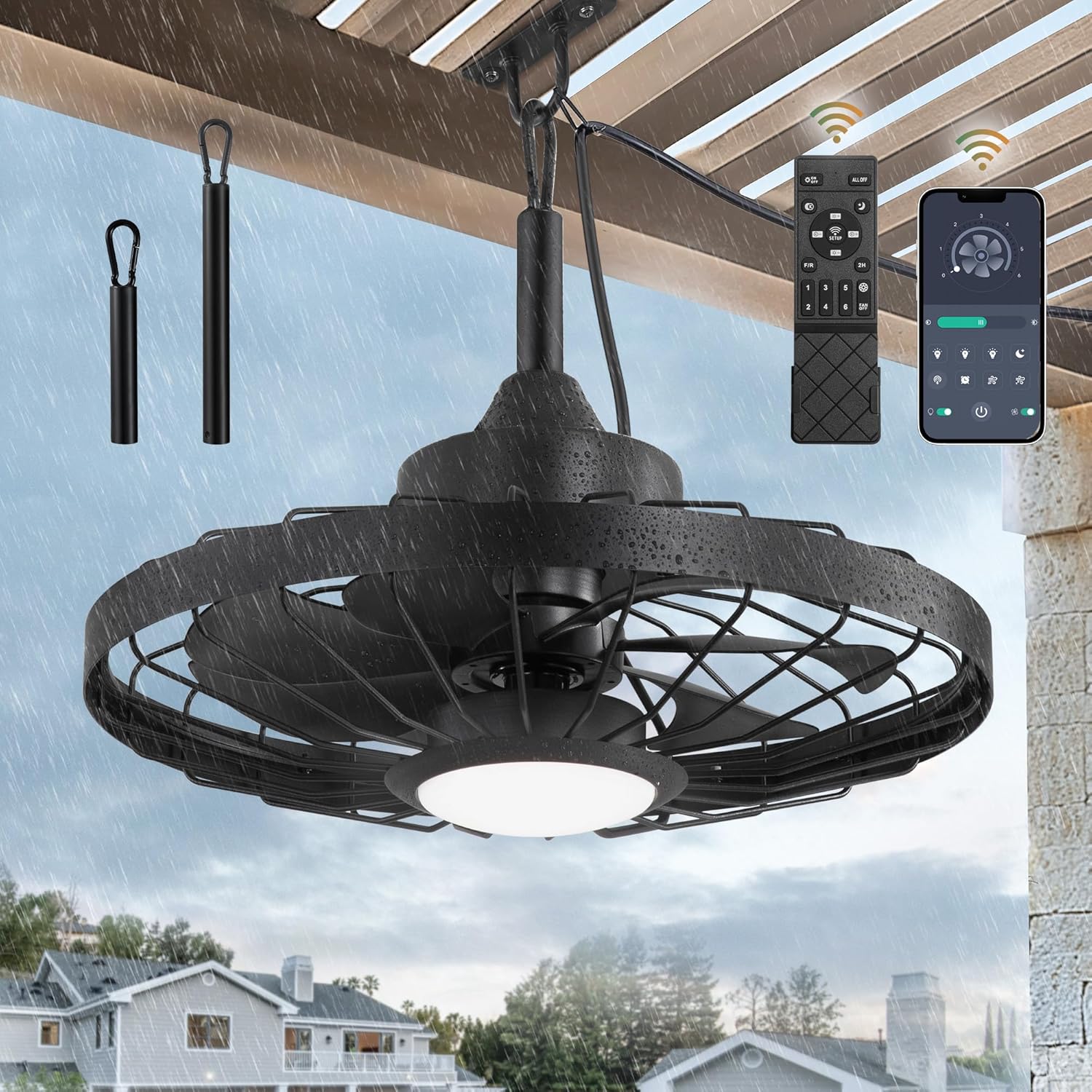 Smart LEDIARY 20-Inch Outdoor Ceiling Fan, Innovative IP65 Waterproof Gazebo Han...