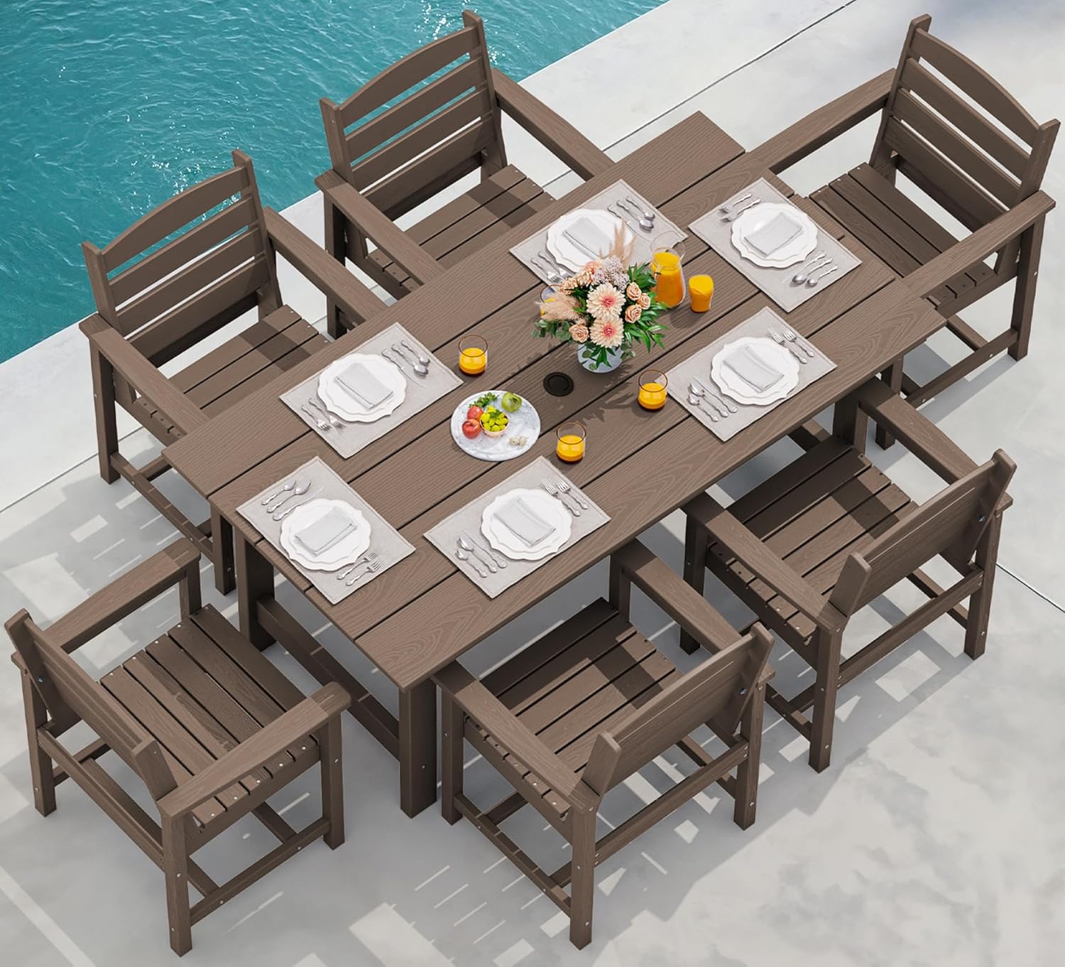 SERWALL 7-Piece Patio Dining Table Sets, Outdoor HDPE Dining Furniture Set with...