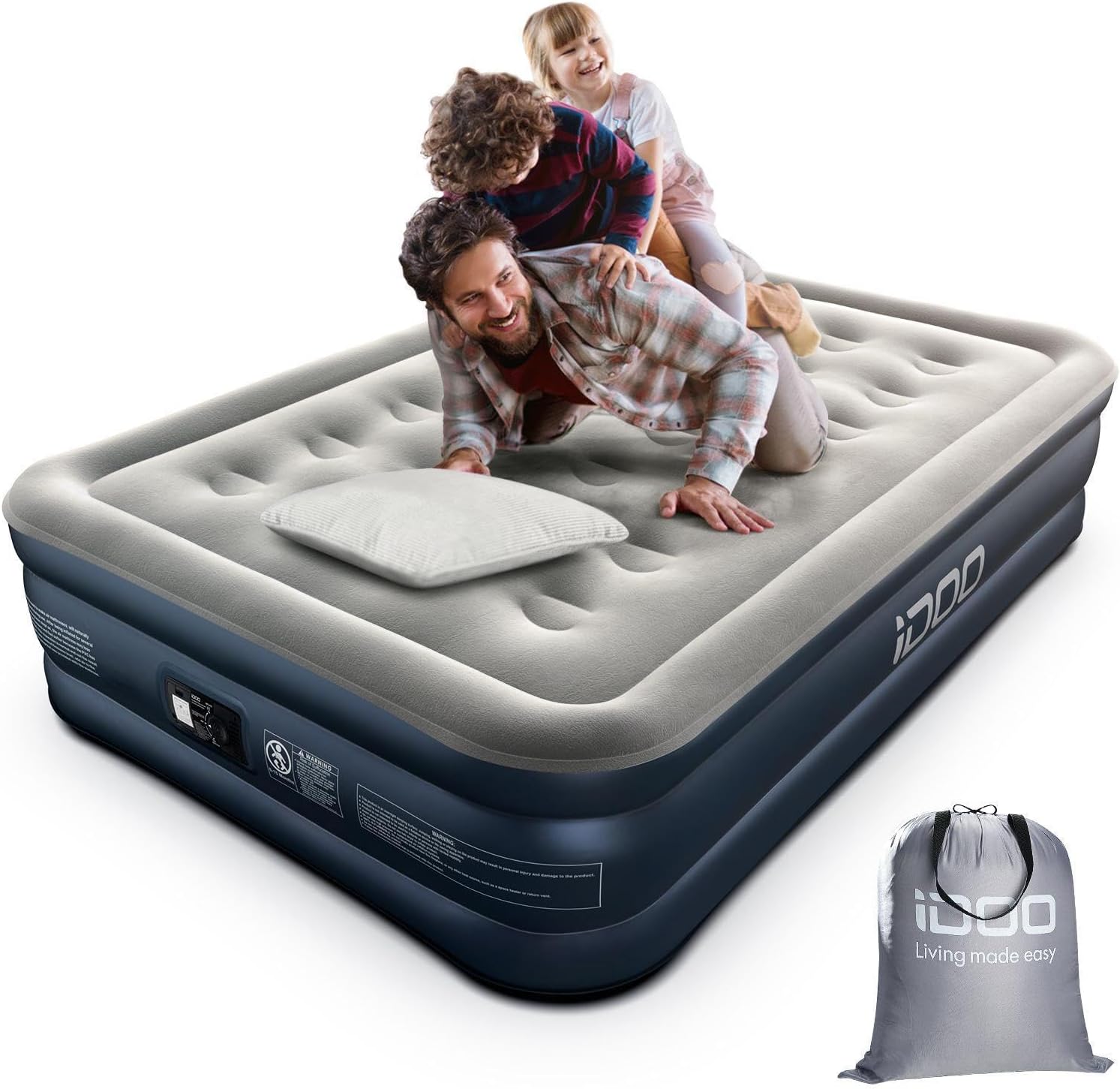 iDOO Double size Air Bed, Inflatable bed with Built-in Pump, 3 Mins Quick Self-I...