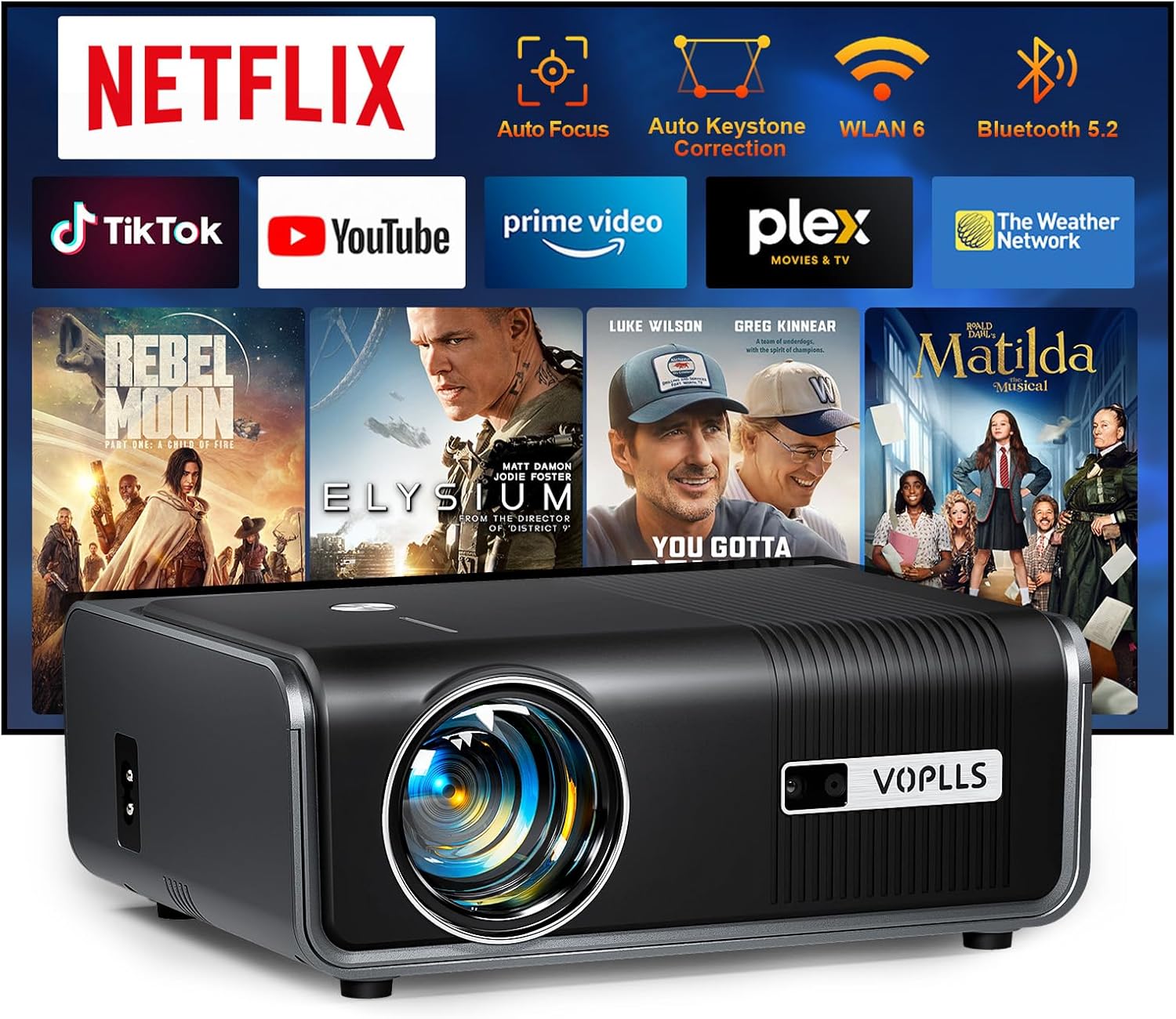 [Netflix Official & Auto Focus/Keystone] Smart Projector 4K Support, VOPLLS 2500...
