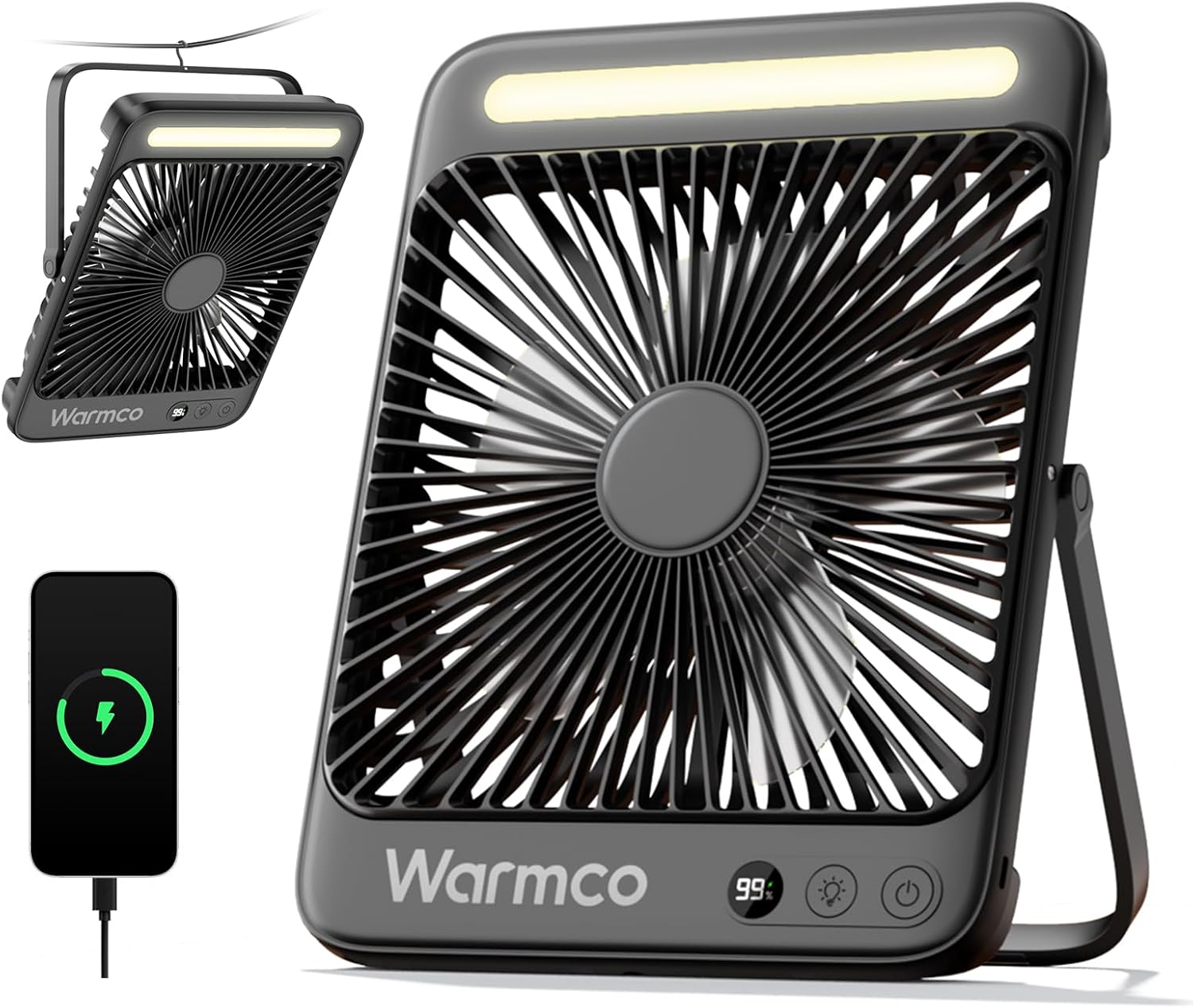 High-Quality 20000mAh 8-inch Portable Camping Desk Fan, Ultra-thin LED Light Spe...