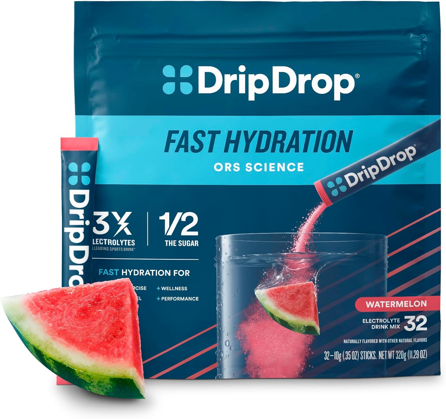 DripDrop Hydration Packets - Watermelon - Single Serve Electrolytes Powder Drink...
