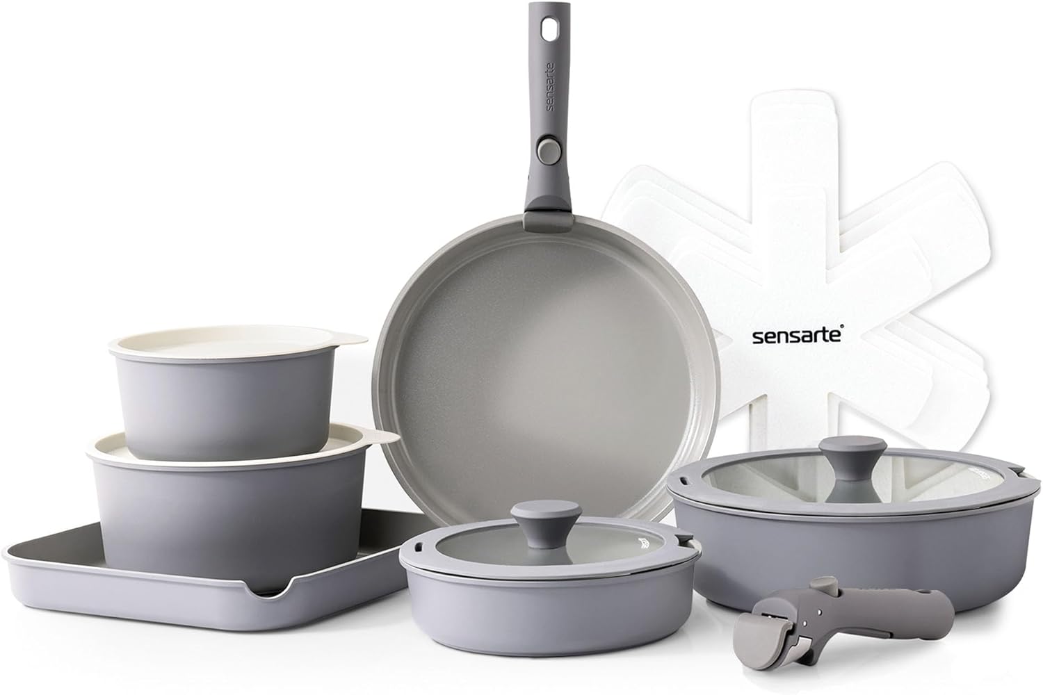 SENSARTE 17 Piece Ceramic Pots and Pans Set, Special Nonstick Detachable Handle...