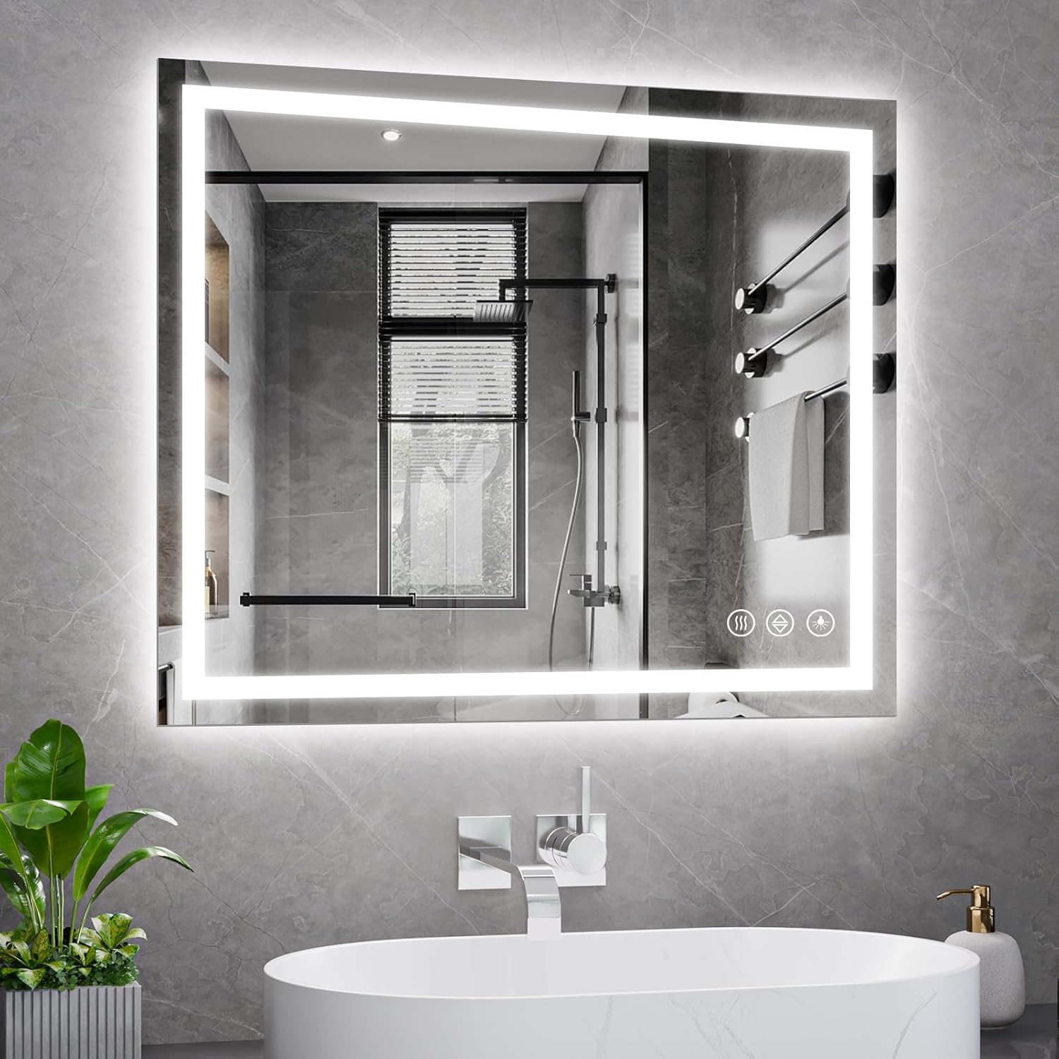 Koonmi 30x36 LED Bathroom Mirror, Backlit + Front Lit, LED Bathroom Mirror with...