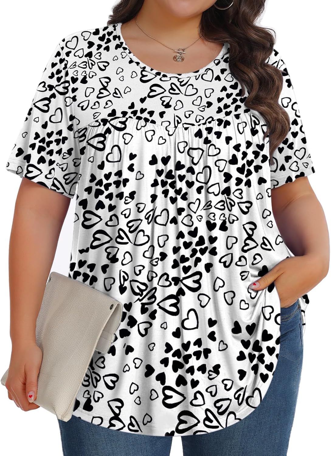 Womens Plus Size Tops, Special Tunic Short Sleeve Crew Neck Shirts, Unique Casua...