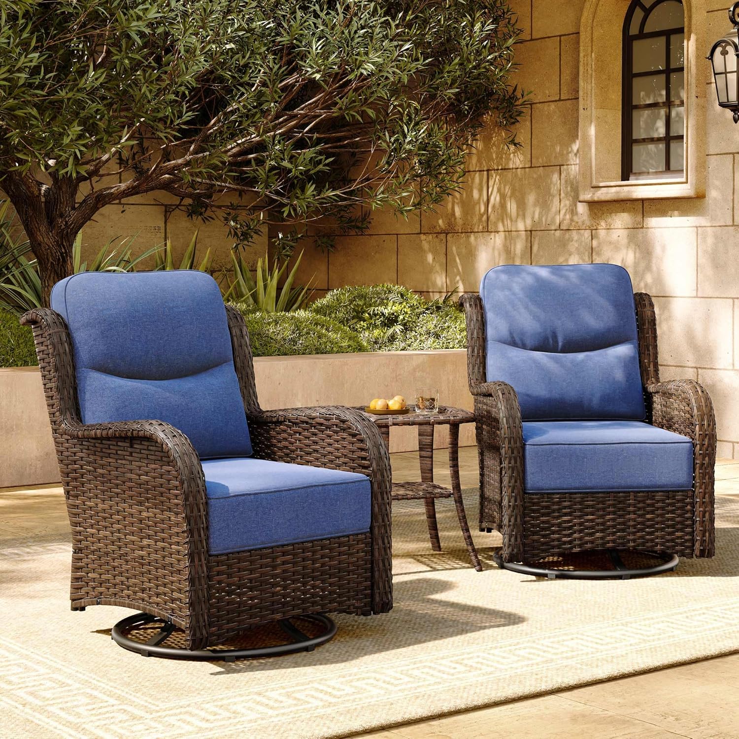 Luxury Patio Furniture Set with 6-inch Thick Cushion, Outdoor High Back Swivel R...