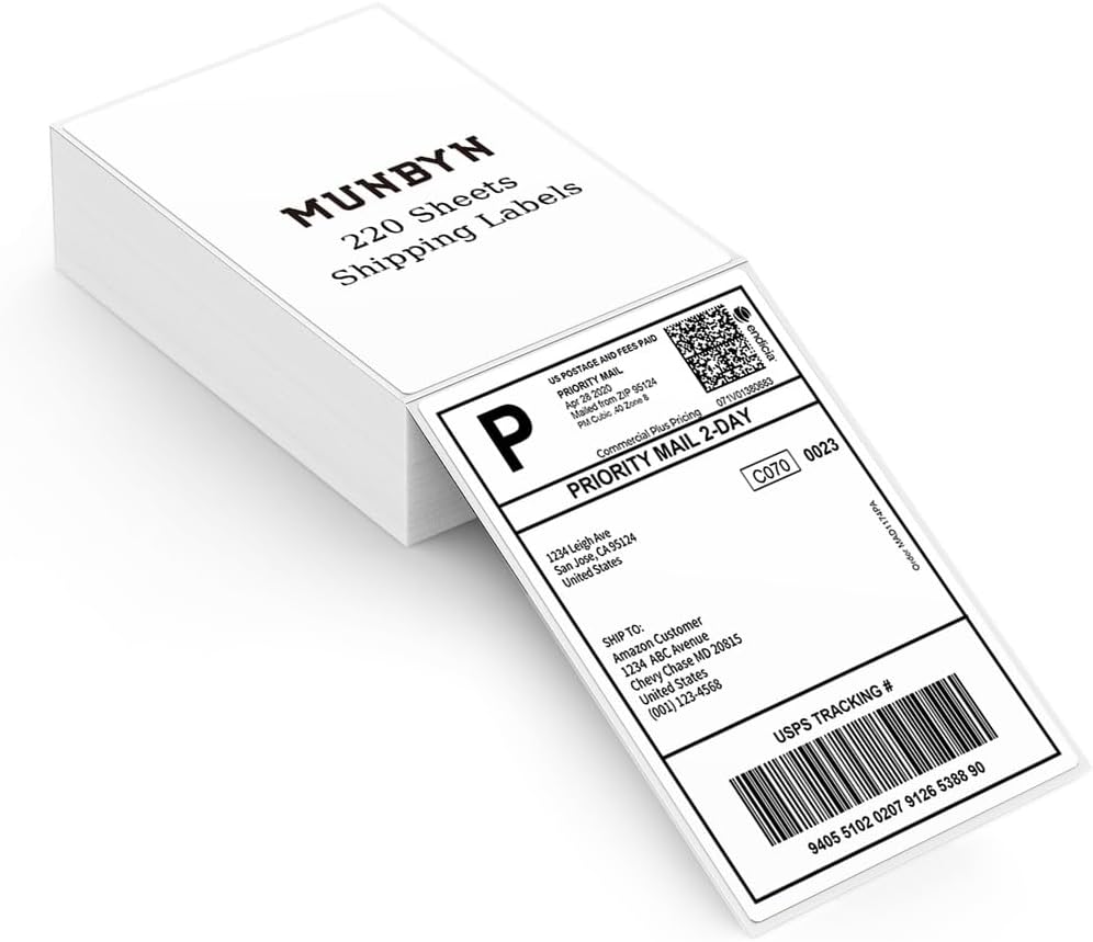 High-Quality MUNBYN Thermal Direct Labels, Premium Shipping Label Paper for Ther...