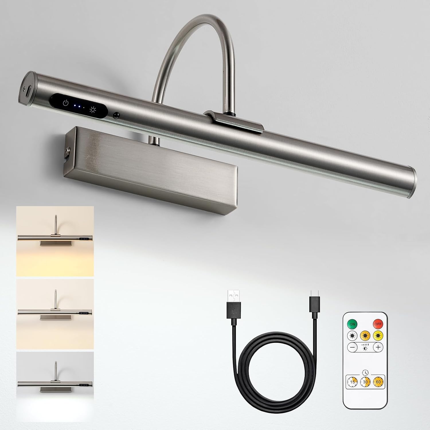 Unique HARPER LIVING Picture Light, Special Rechargeable Wall Light Satin Nickel...