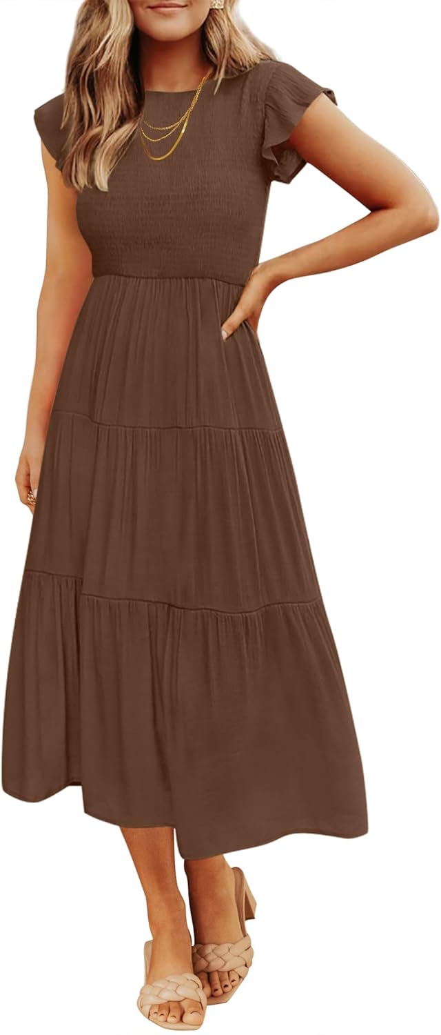 Special ZESICA Women's 2025 Summer Dress, Unique Casual Flutter Short Sleeve Dre...