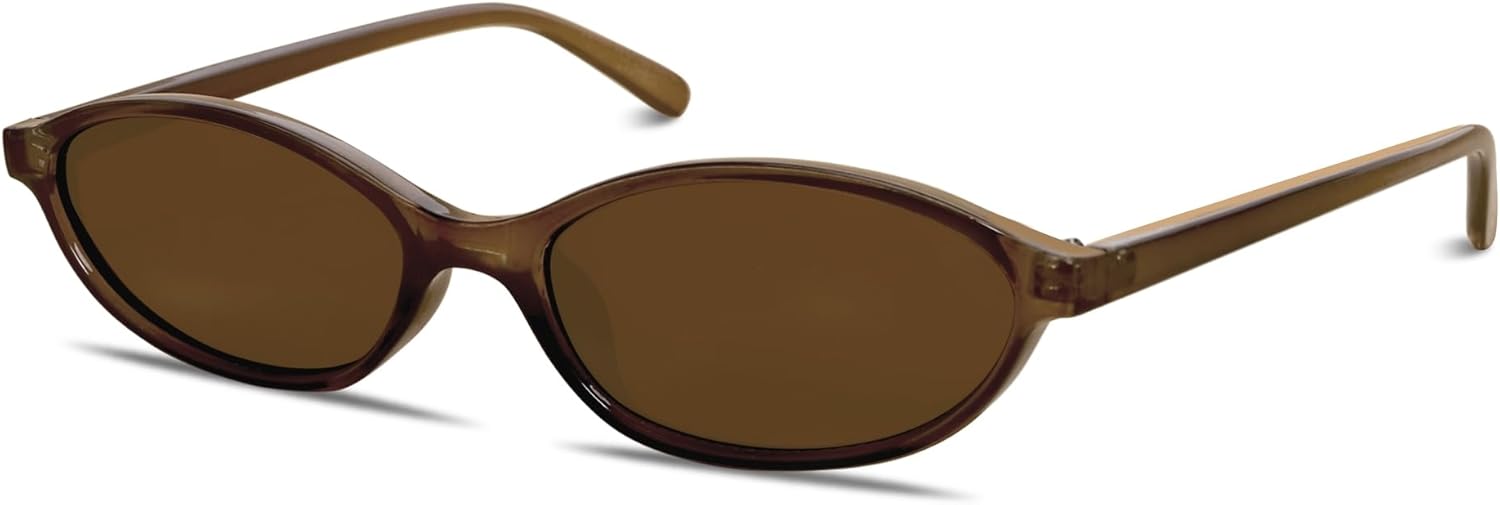 Retro Oval Sunglasses for Women Chic Cat Eye 90s Sunnies Lightweight Narrow Shad...