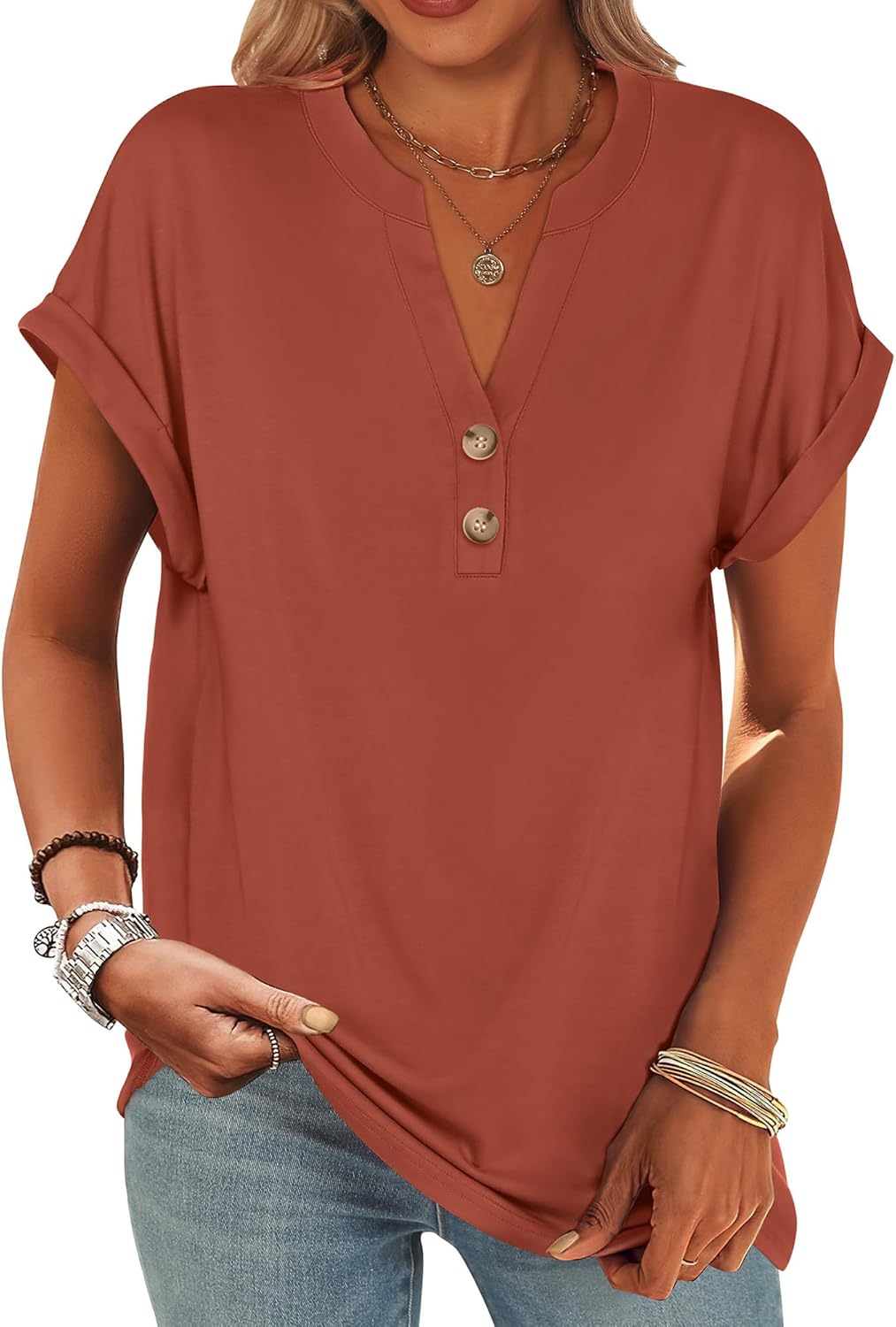 ANRABESS Womens Short Sleeve Henley Tops, Special Dressy Casual Loose Fit Shirts...