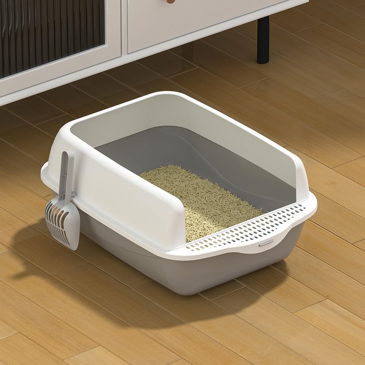 Cat Litter Tray Box, Litter Box, Plastic Cat Open Top Litter Tray with Free Scoo...
