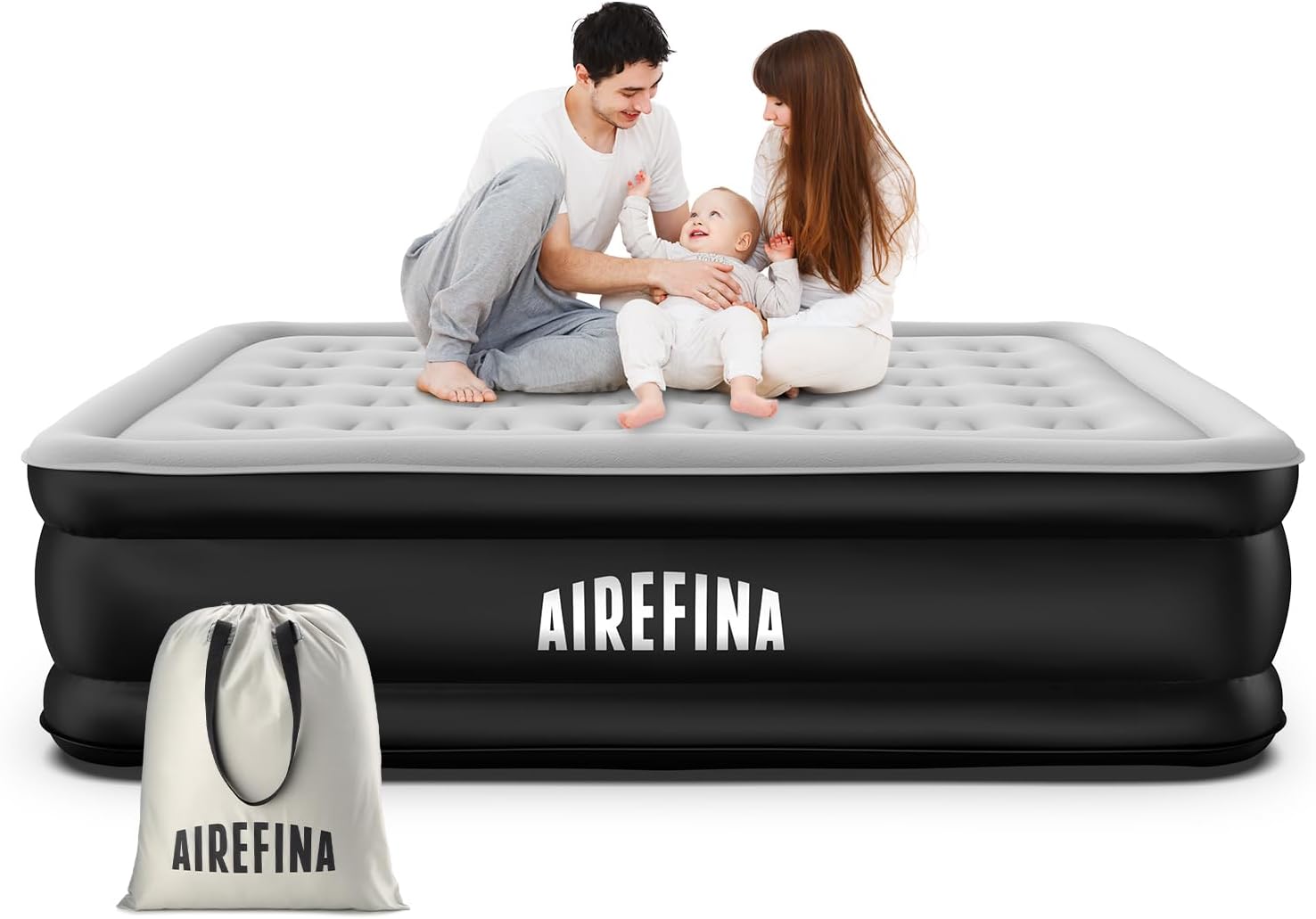 Airefina King Inflatable Air Mattress, Air Bed with Built-in Electric Pump, Doub...