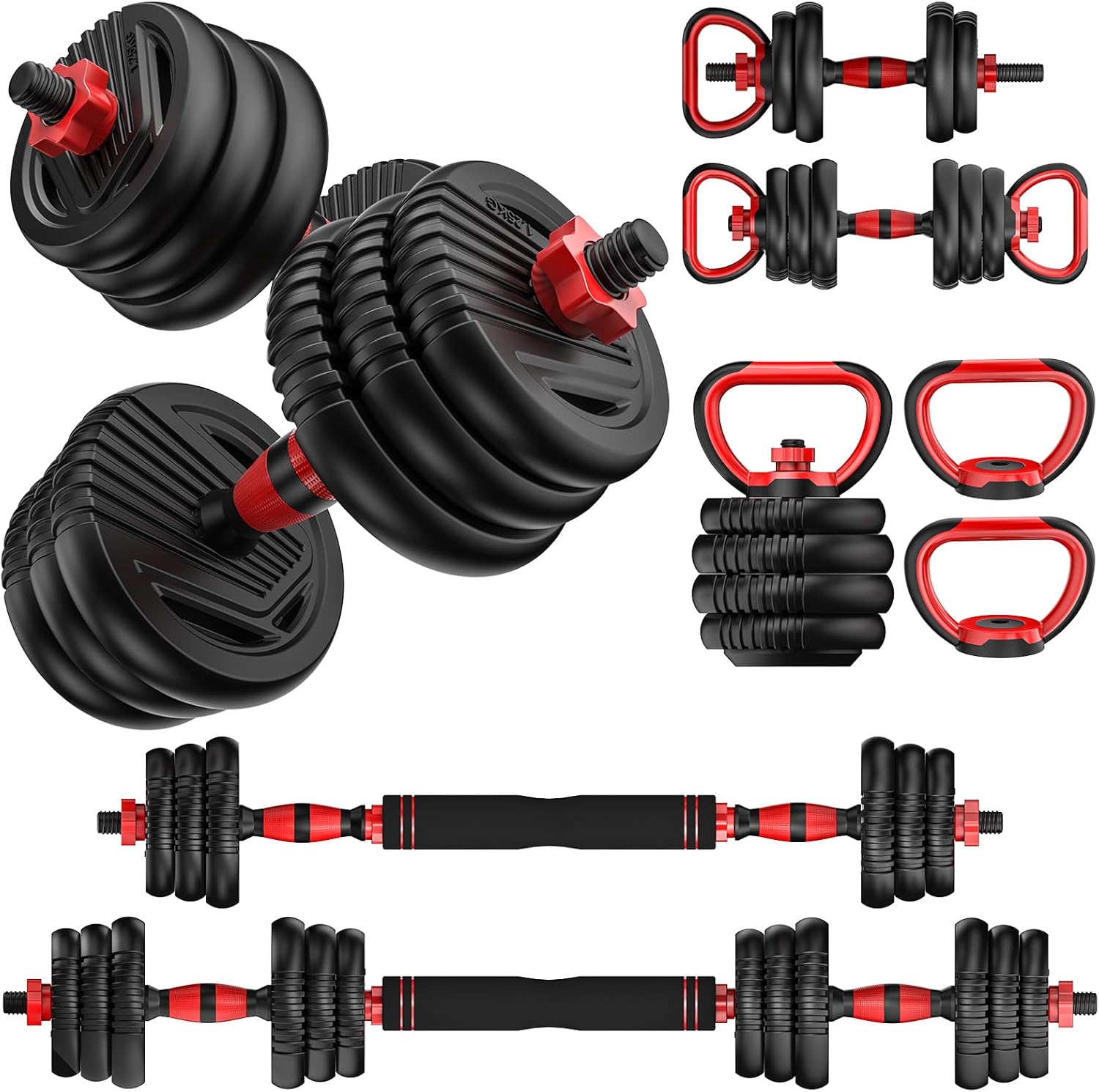 Adjustable Dumbbells, 10/25/35/55/70/90lbs Free Weight Set with Connector, 4 in1...