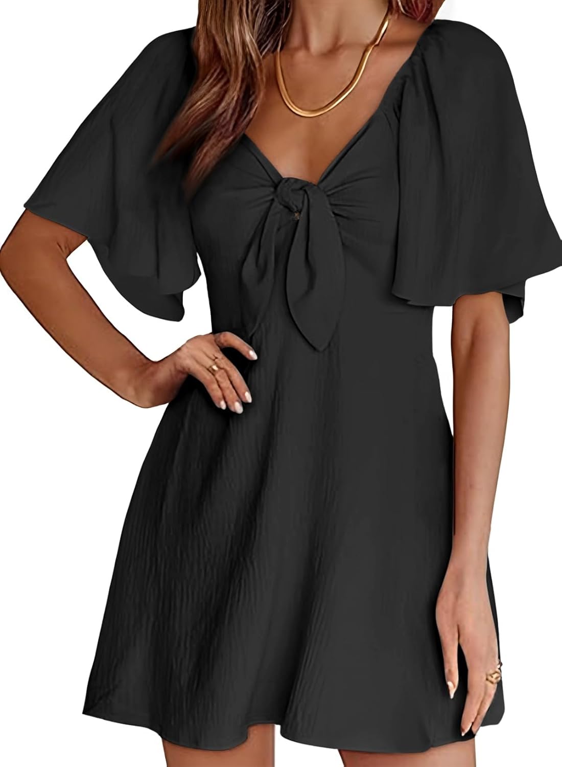 Dokotoo Womens Dresses 2025 Summer Fall Deep V Neck Elegant Bow tie Mini Dress S...