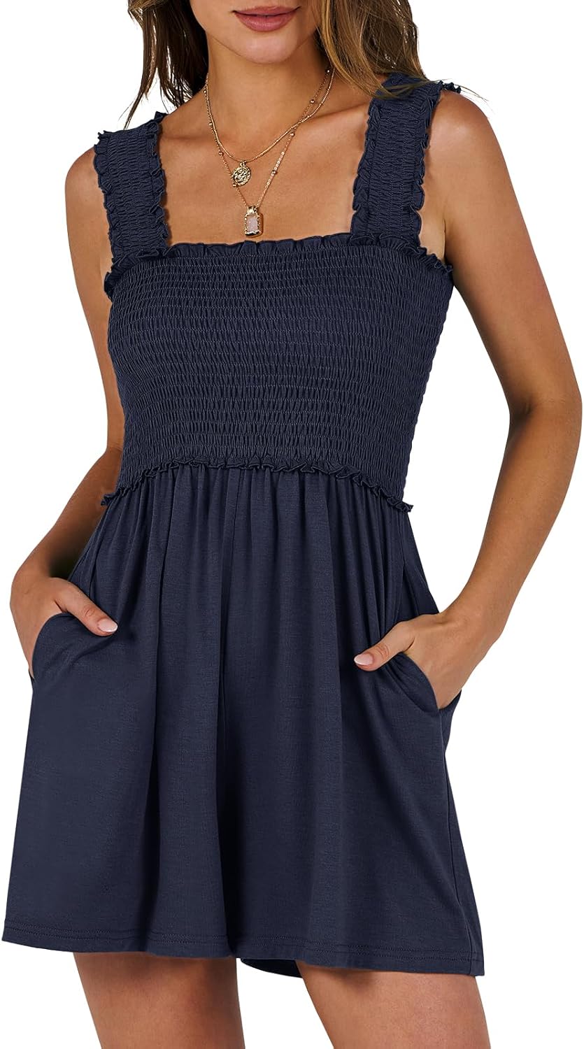 Trendy Caracilia Women's Jumpsuit, Stylish Casual Smocked Rompers for Summer, Un...