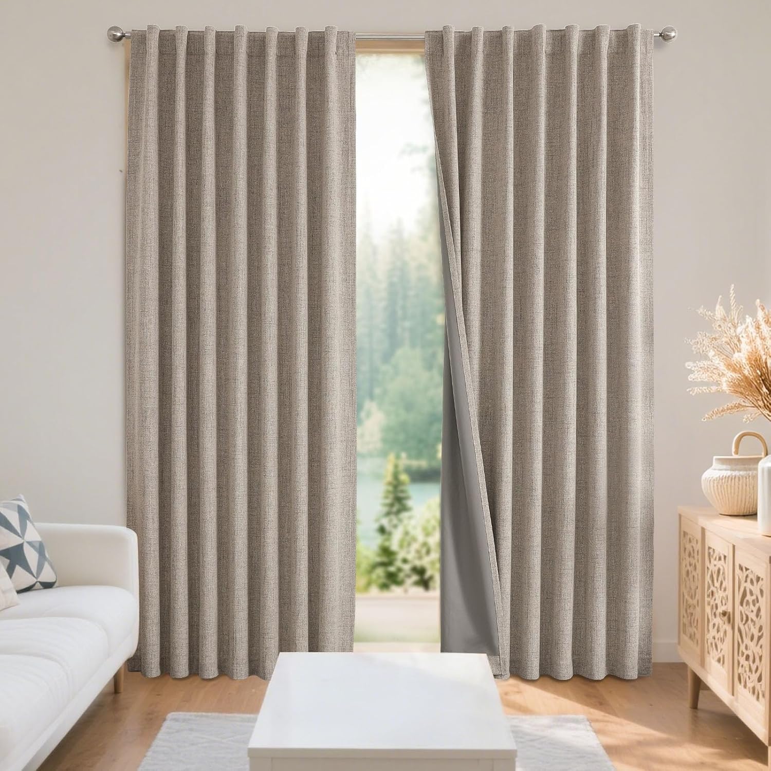 Joydeco Blackout Curtains for Bedroom - Natural Linen Curtains 52 X 84 inch, The...