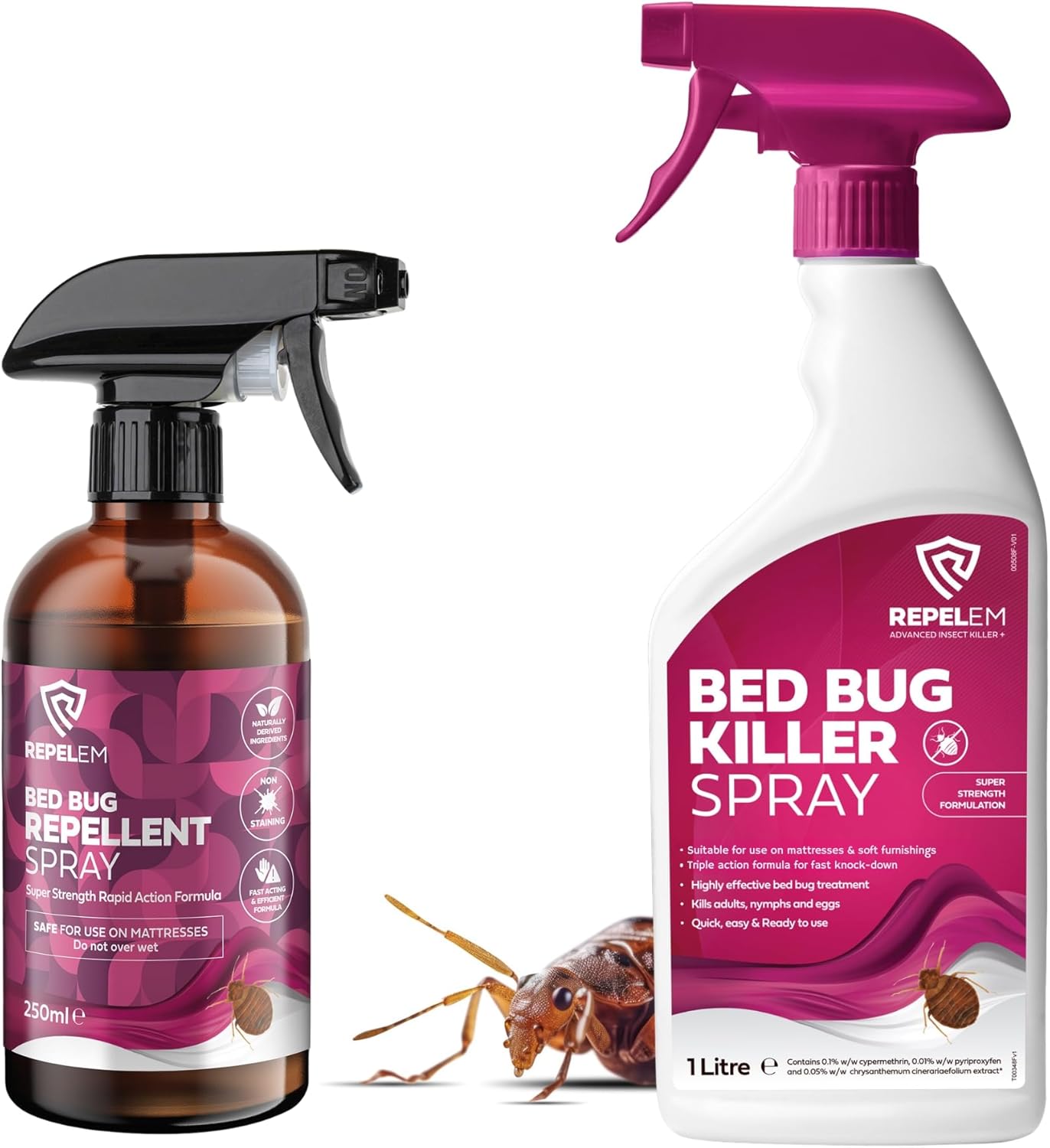REPELEM Bed Bug Treatment Kit - 1L Bed Bug Killer Spray with 250ml Natural Spray...
