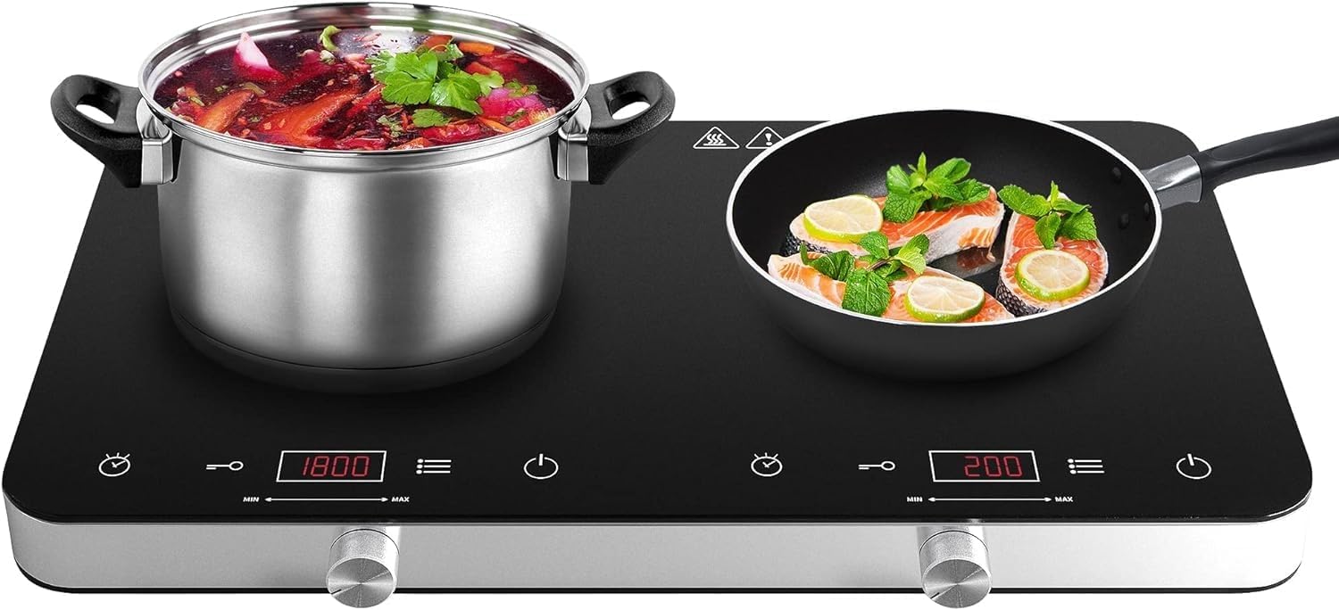 COOKTRON Induction Hob, Double Induction Cooker with Dual-Control (Touch & Knob)...