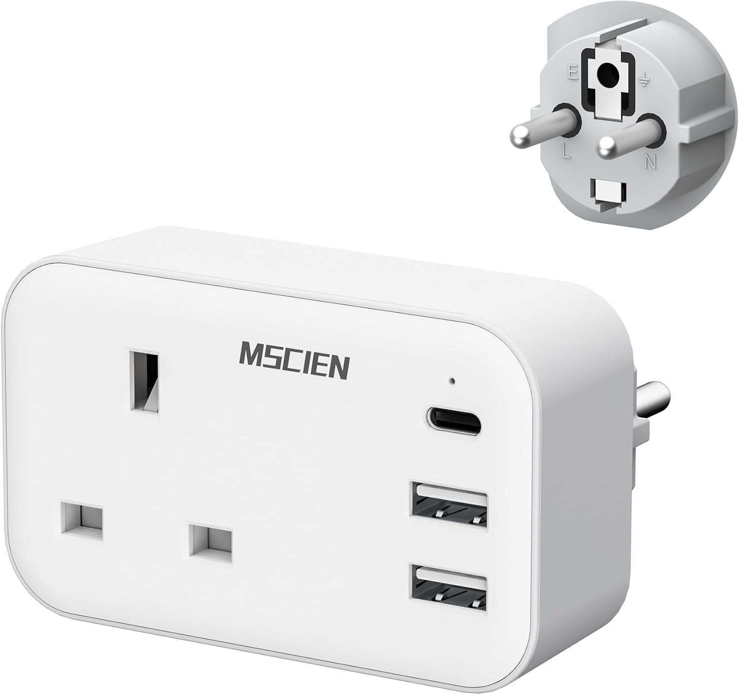 Mscien UK to European Plug Adapter with USB C,Travel Plugs UK to EU for Germany,...
