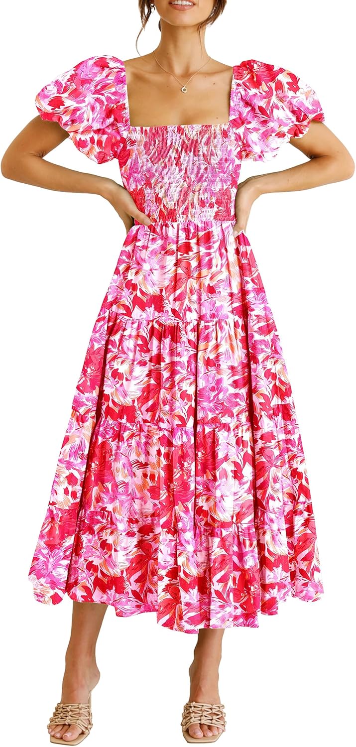 Trendy PRETTYGARDEN Women's Casual Dress, Unique Summer Midi Dress with Puffy Sh...