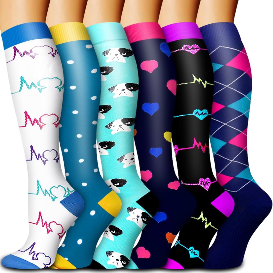 6 Pack Copper Compression Socks for Women and Men Circulation-Best Support for M...