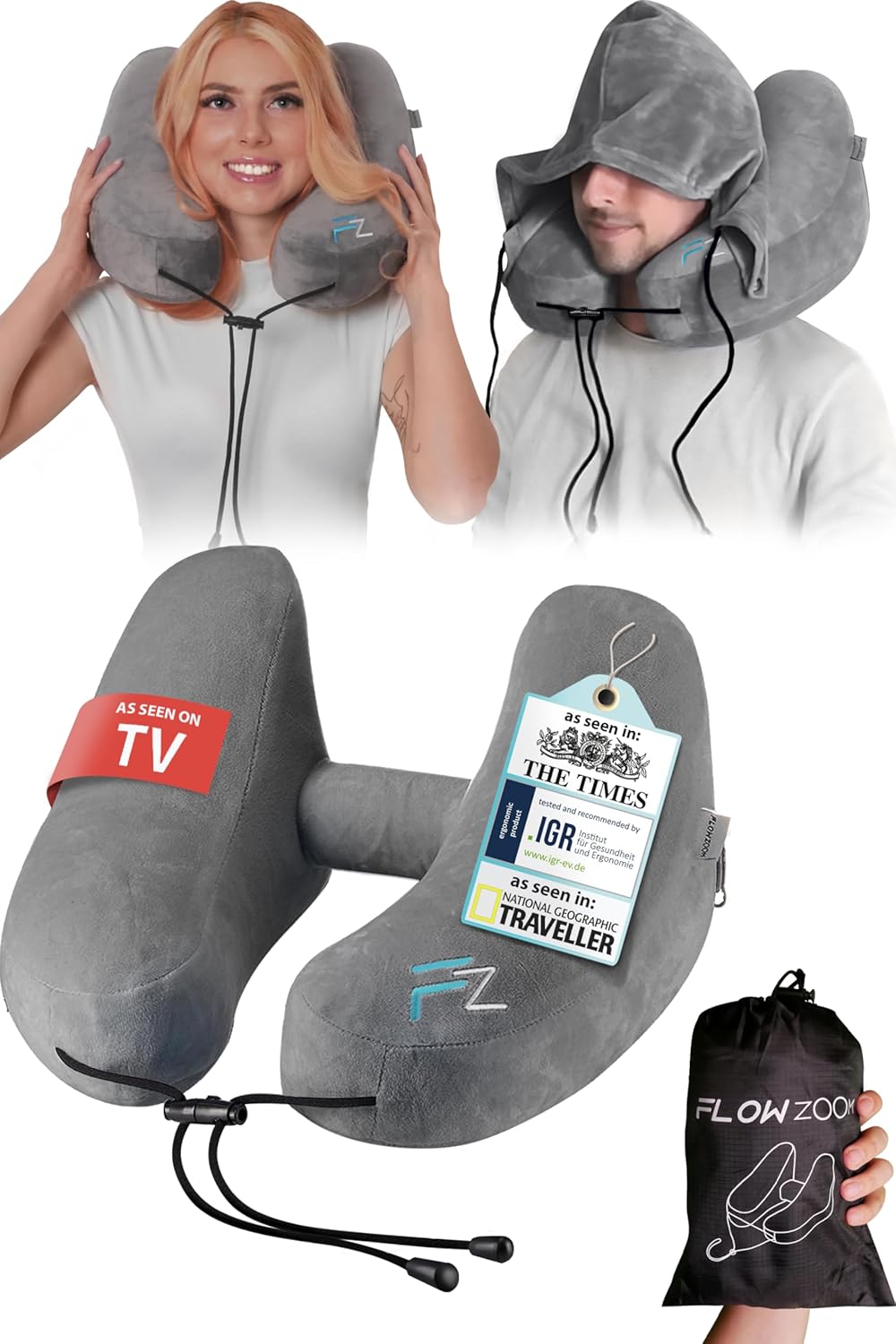 FLOWZOOM Air Inflatable Travel Pillow for Airplane & Car – H-Shape Flight Pillow...