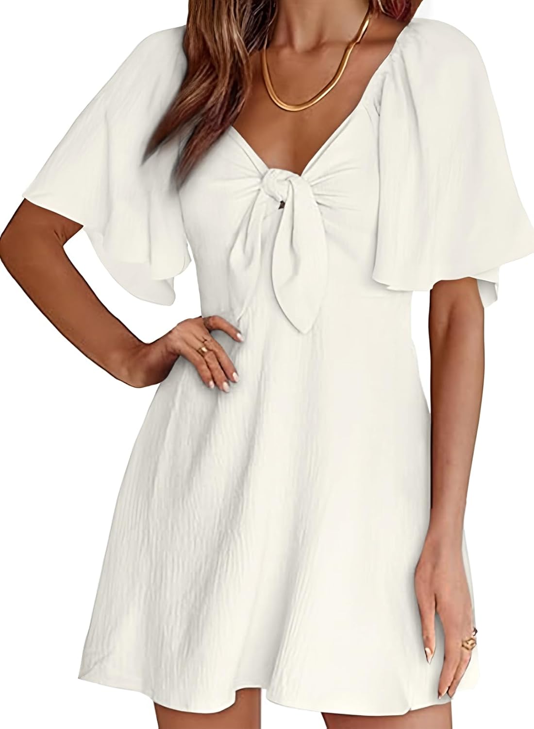 Dokotoo Womens Dresses 2025 Summer Fall Deep V Neck Elegant Bow tie Mini Dress S...
