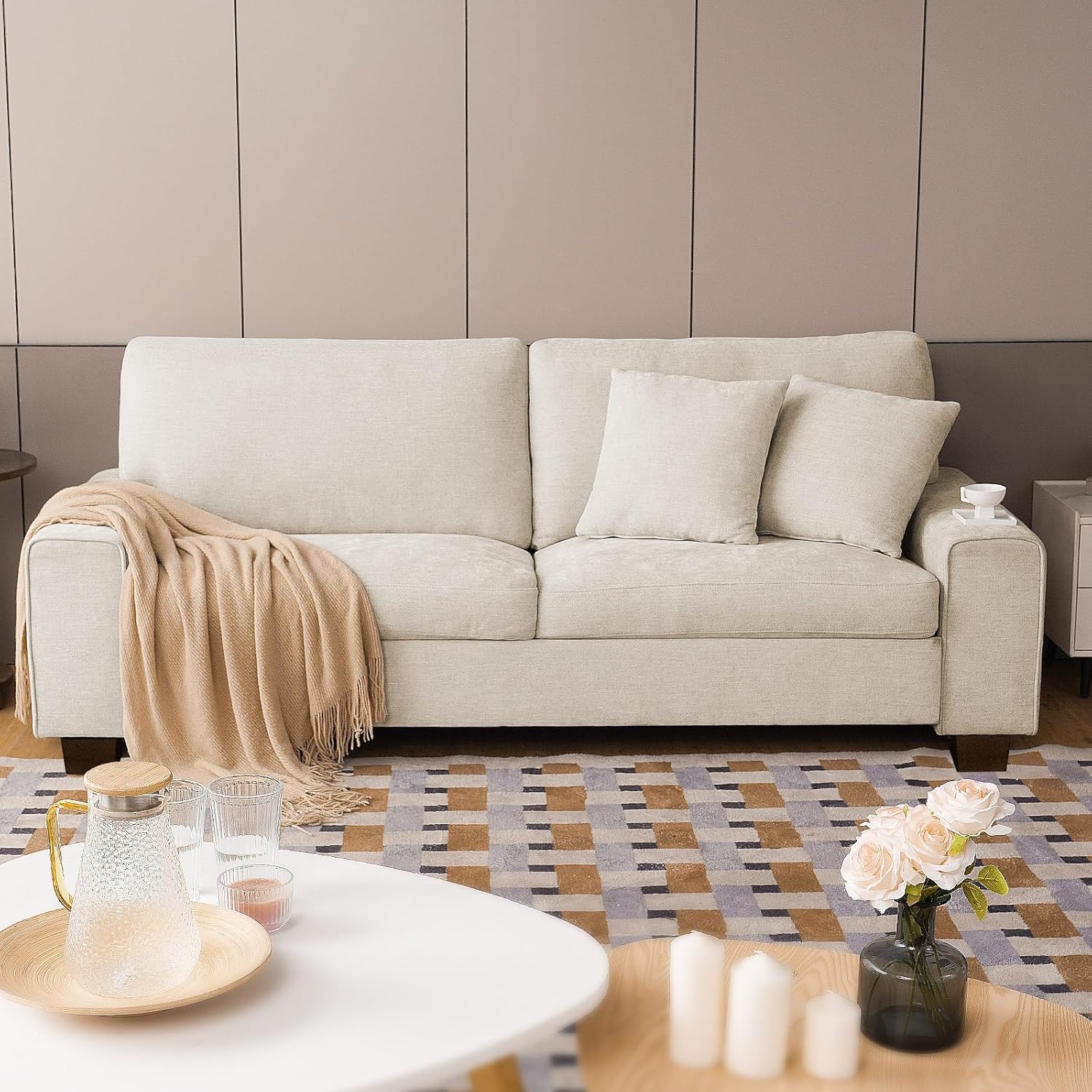DOPEDIO Chenille Recliner Sofa, Special Modern Living Room Sofa with Removable C...