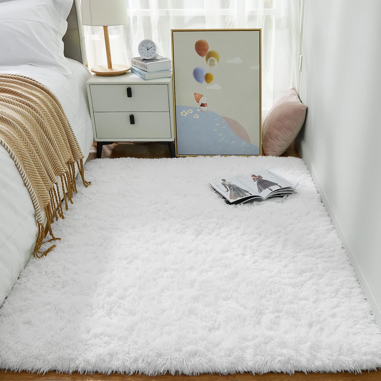 High-Quality Ophanie White Rugs, Special Plush Rugs for Bedroom Fluffy, Soft Uni...