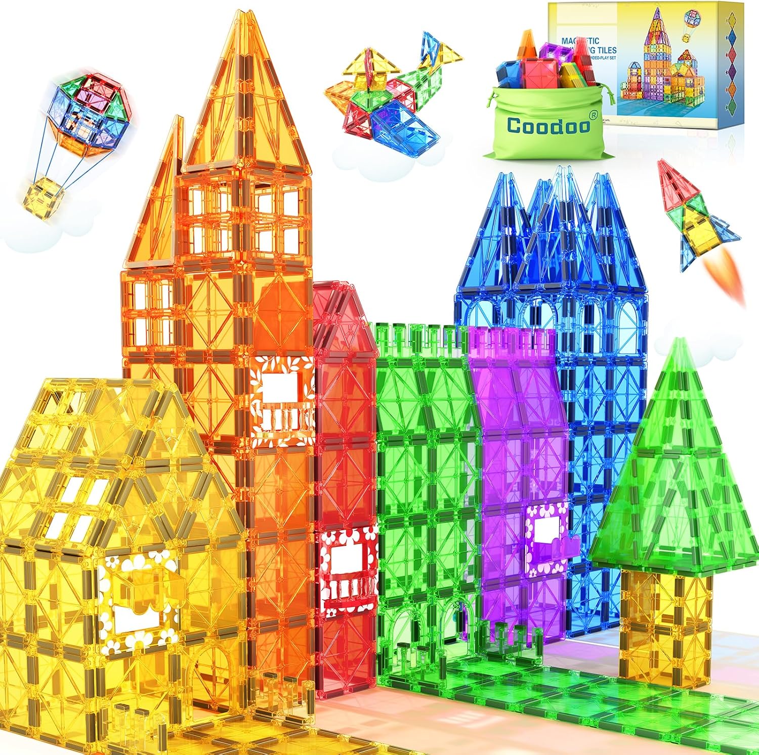 60 PCS Magnetic Building Tiles STEM Magnetic Blocks Age 3+ Sensory Toys Kids Gam...
