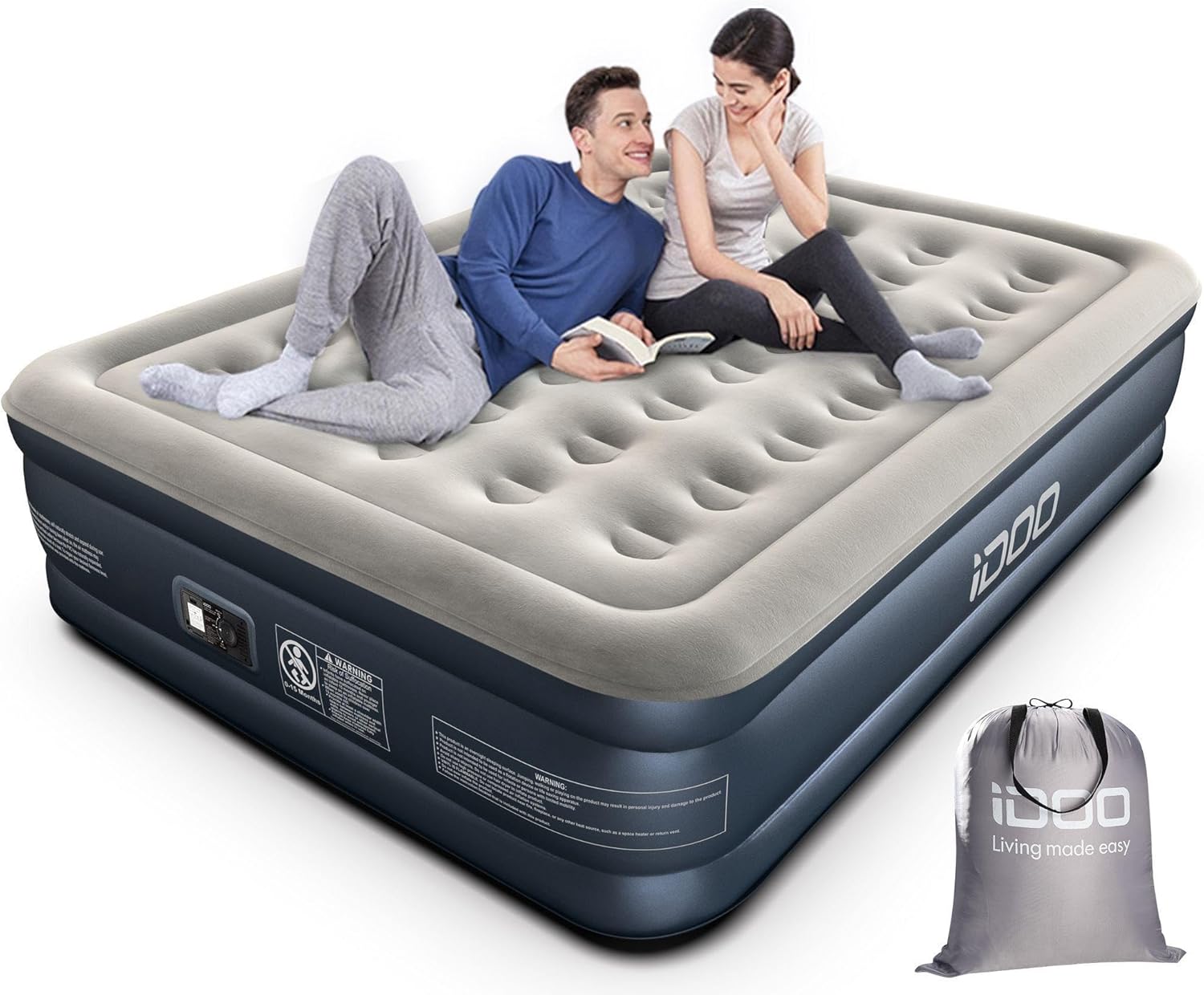 iDOO King Inflatable Mattress, Air Bed with Built-in Electric Pump, Double Queen...