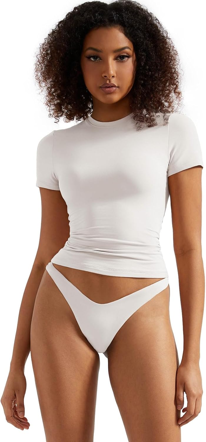 Stylish SUUKSESS Women Double Lined Tee, Fashionable Fitted Basic Crop Top, High...