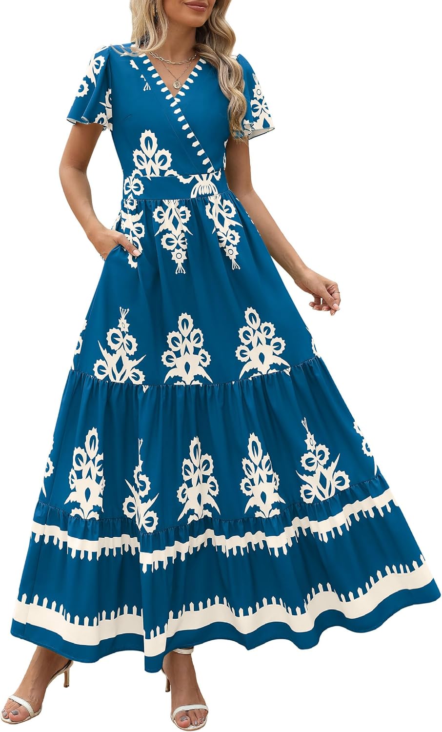 Chic PRETTYGARDEN 2025 Summer Dress, Elegant Women's Casual V Neck Maxi Dress, F...