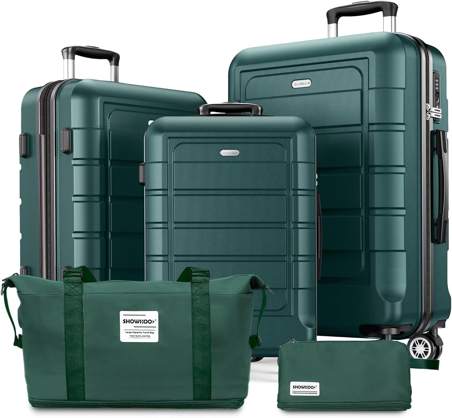 SHOWKOO Suitcase Sets 5 Piece Hardshell PC+ABS Expandable Lightweight Durable Tr...